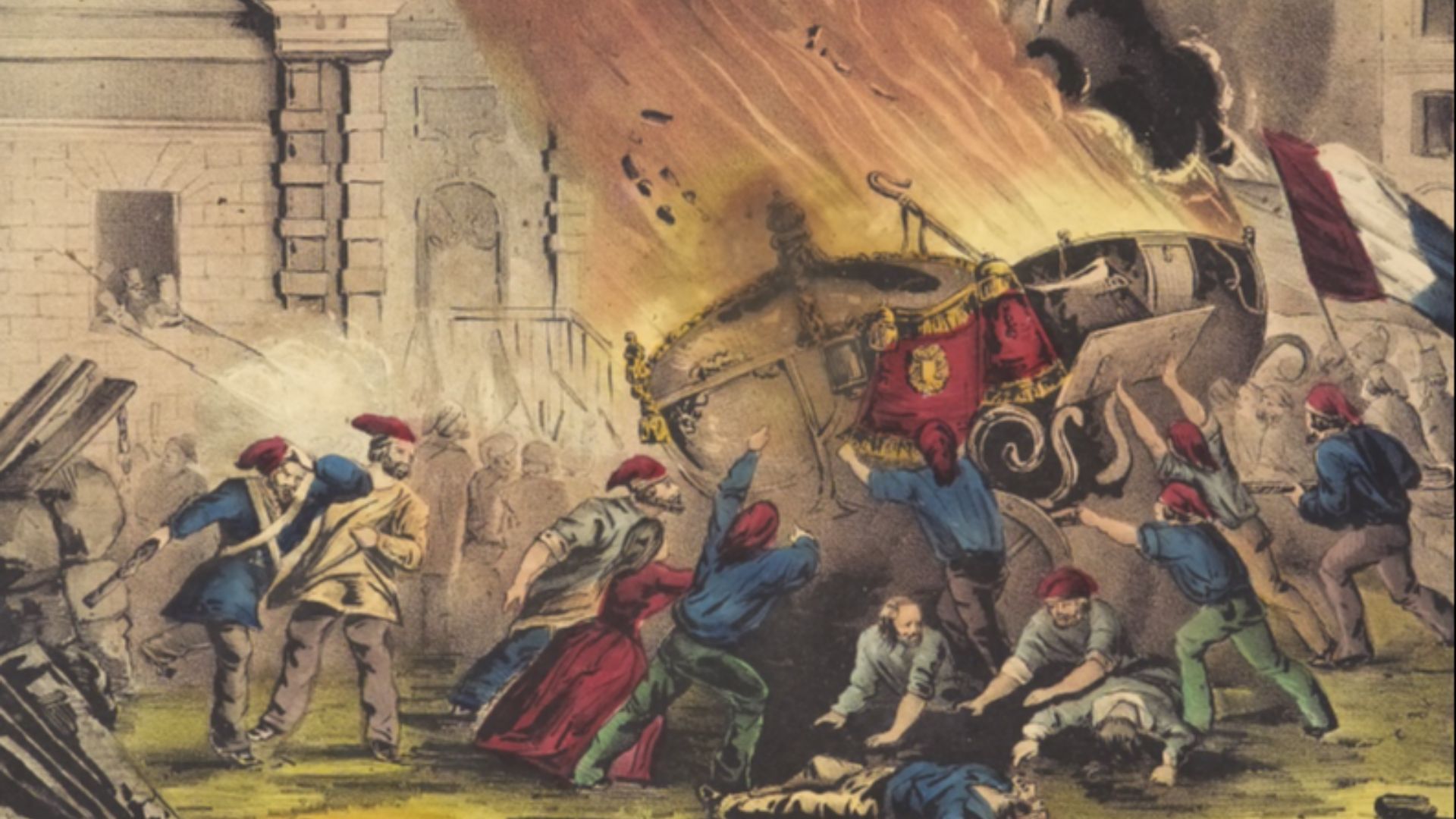 File:The burning of the royal carriage during the French revolution of 1848.jpg