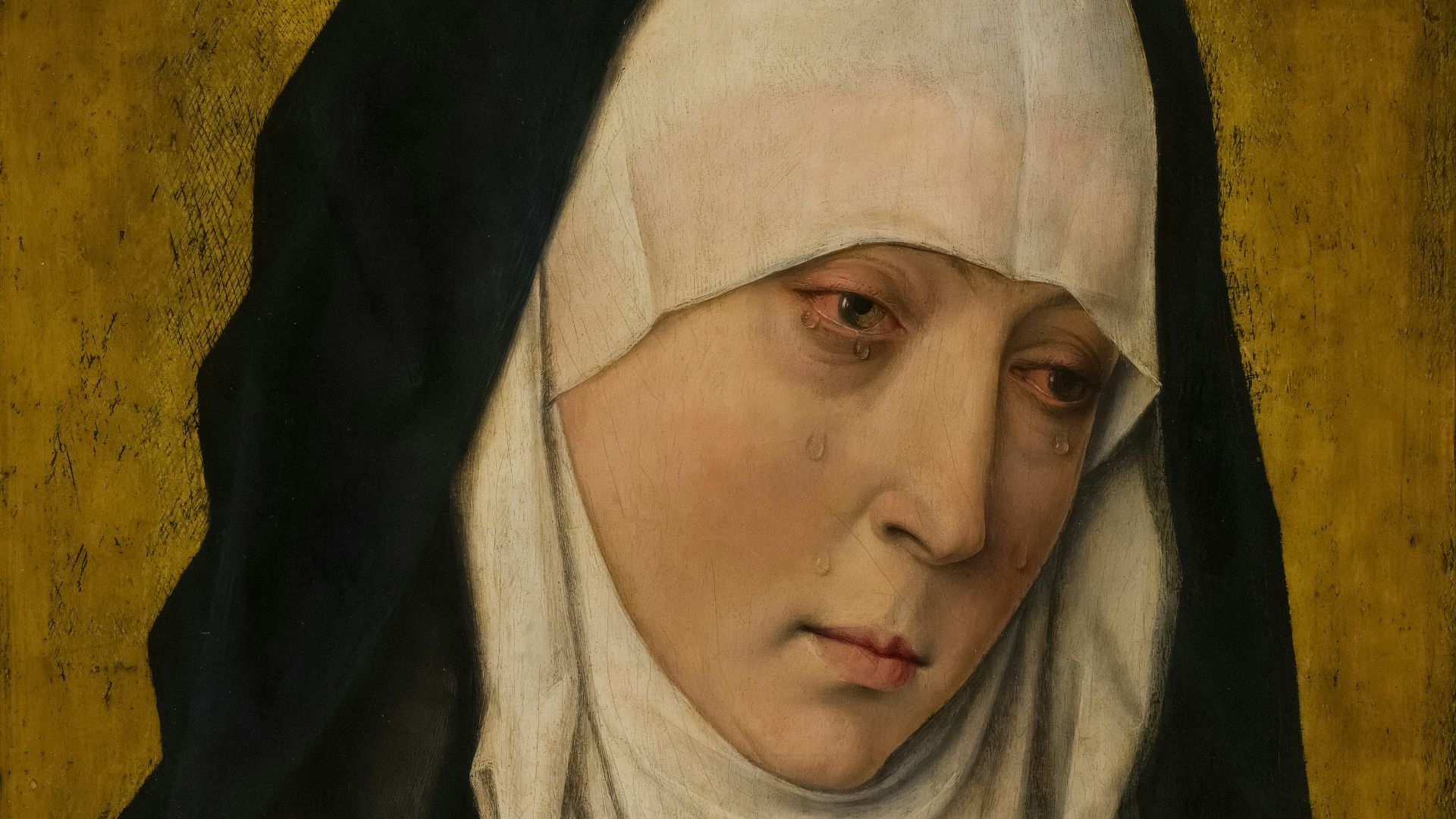 a painting of a nun holding her hands together