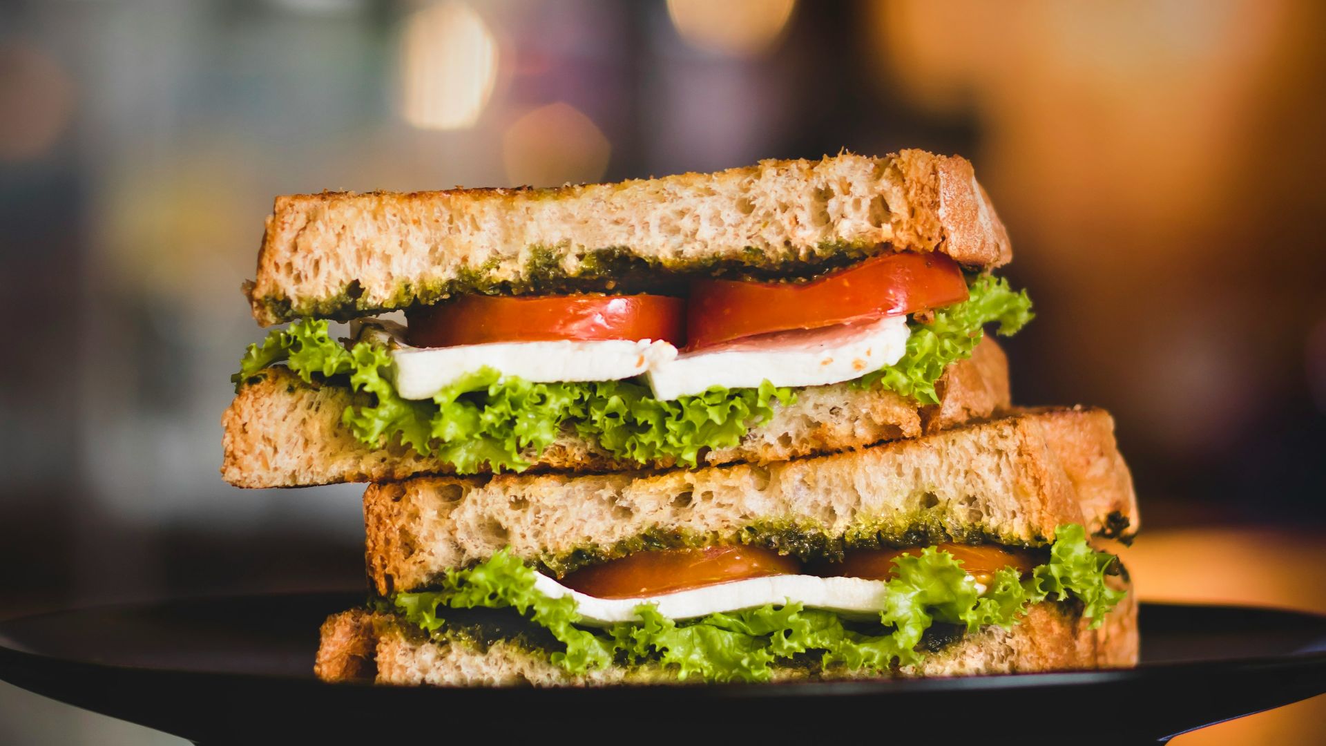 black plate with sandwich