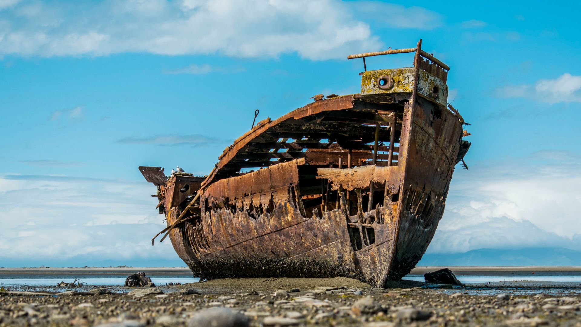 ruined ship on shore