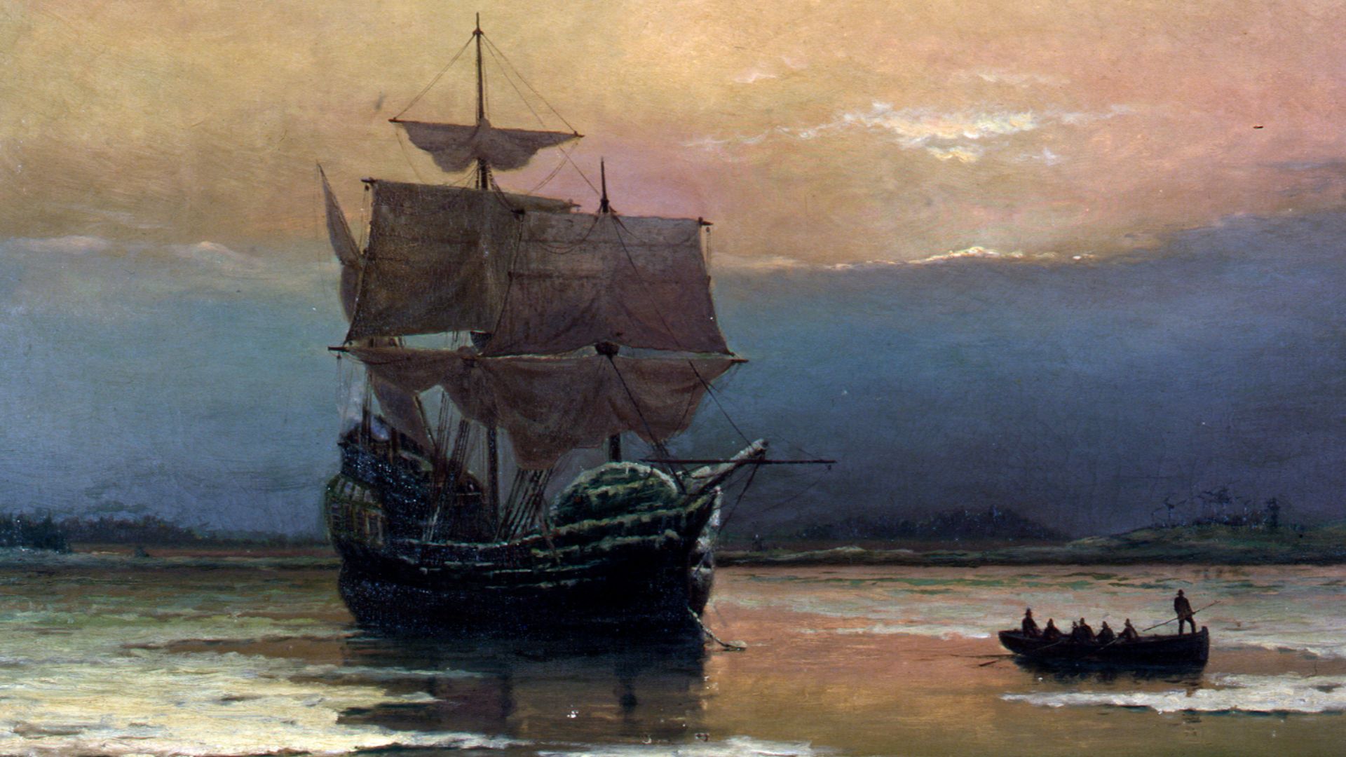 File:Mayflower in Plymouth Harbor, by William Halsall.jpg