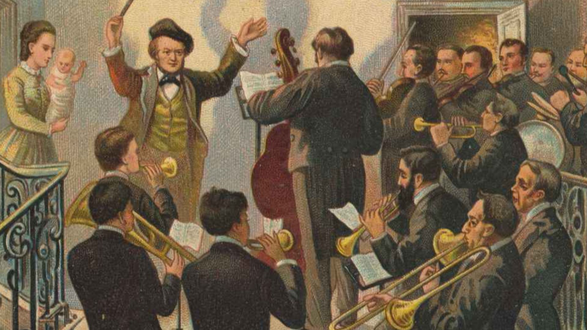 File:Liebigbilder 1913, Serie 883. Richard Wagner - 5 Die Insel der Seligen - Triebschen. Wagner dirigiert das Siegfried-Idyll an der Haustreppe 1870.jpg