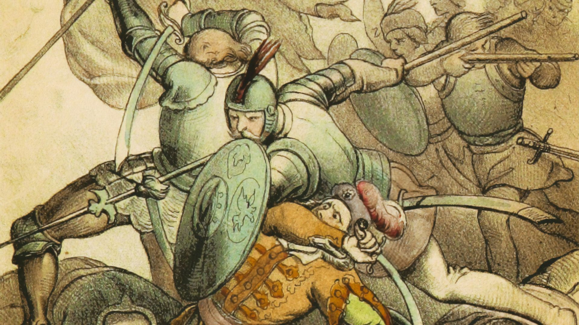 man in green suit holding a rifle illustration