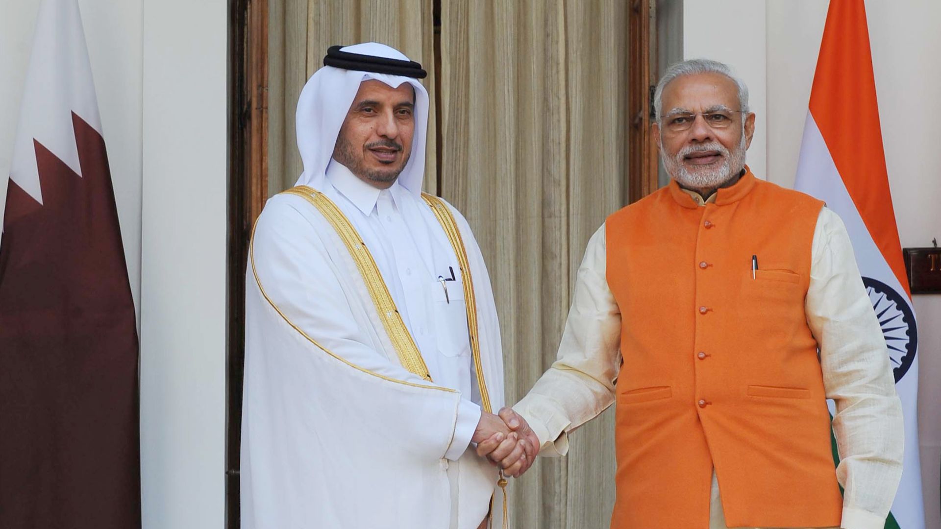 File:The Prime Minister, Shri Narendra Modi with the Prime Minister of Qatar, Sheikh Abdullah bin Nasser bin Khalifa Al Thani, at Hyderabad House, in New Delhi on December 03, 2016 (1).jpg