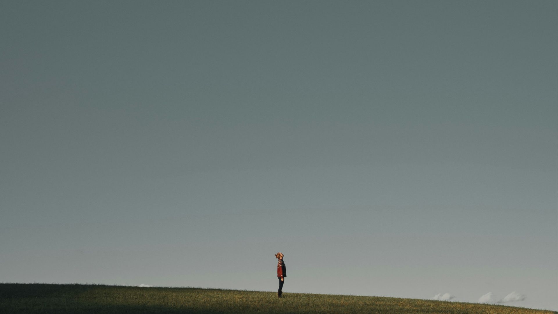 person in red shirt walking on brown field under gray sky during daytime