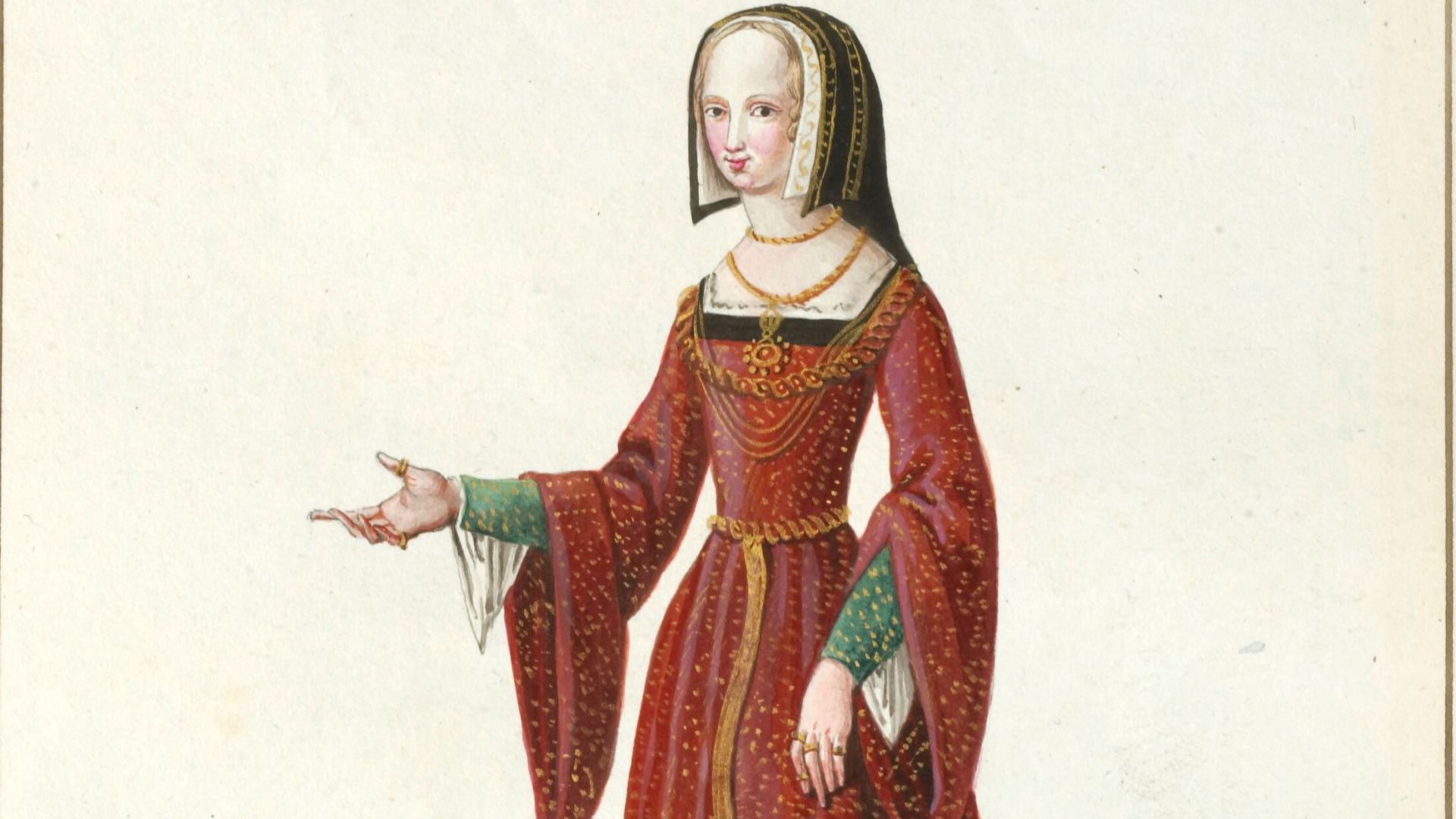 File:Anne de Graville, fille de Louis Malet, Seigneur de Graville, amiral de France, 1521. Sous François 1er. D'après une miniature de l'Histoire manuscrite de Bérose. - btv1b10052124w.jpg