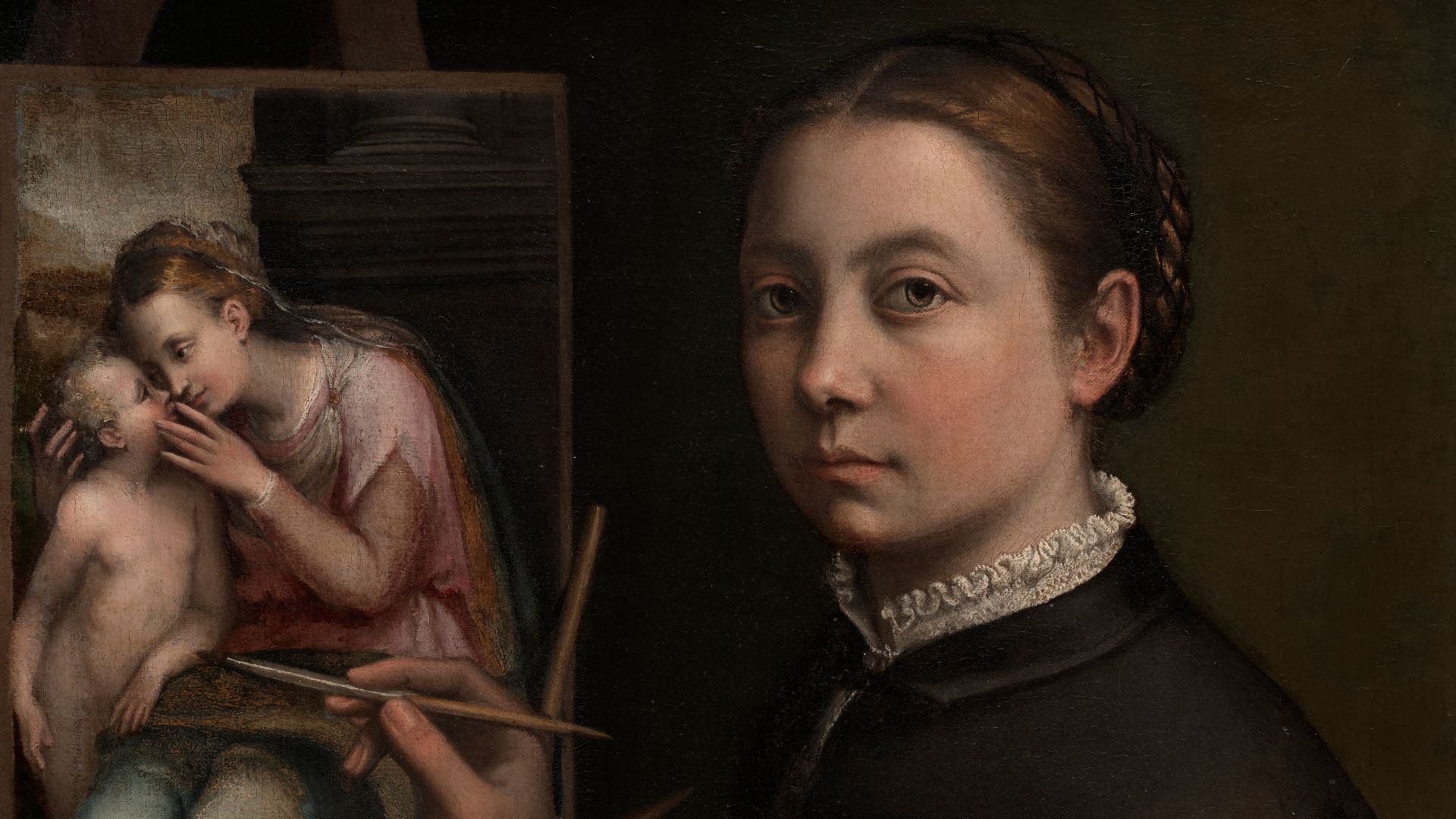 File:Sofonisba Anguissola, Selvportræt ved staffeliet, 1556, Museum Castle in Łańcut.jpg