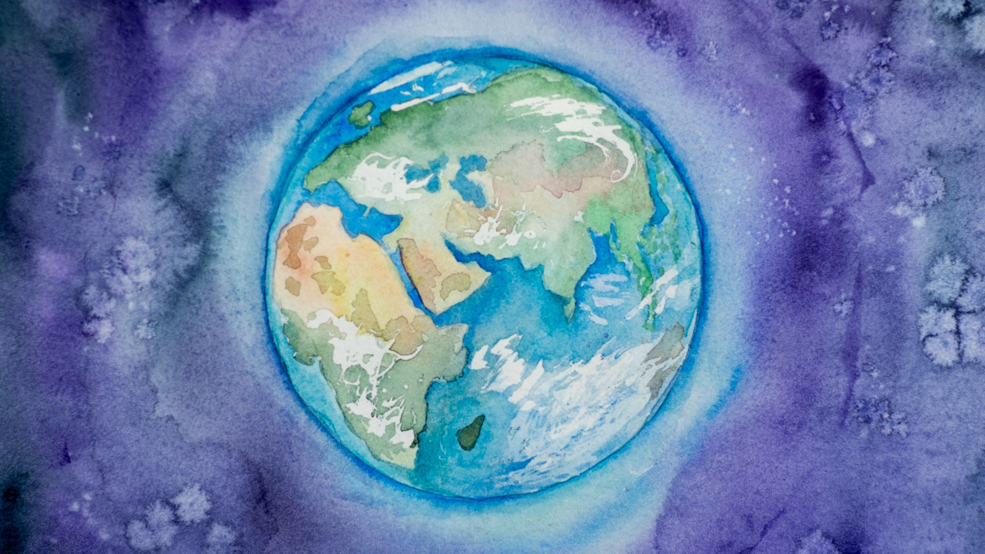 a watercolor painting of the earth in space