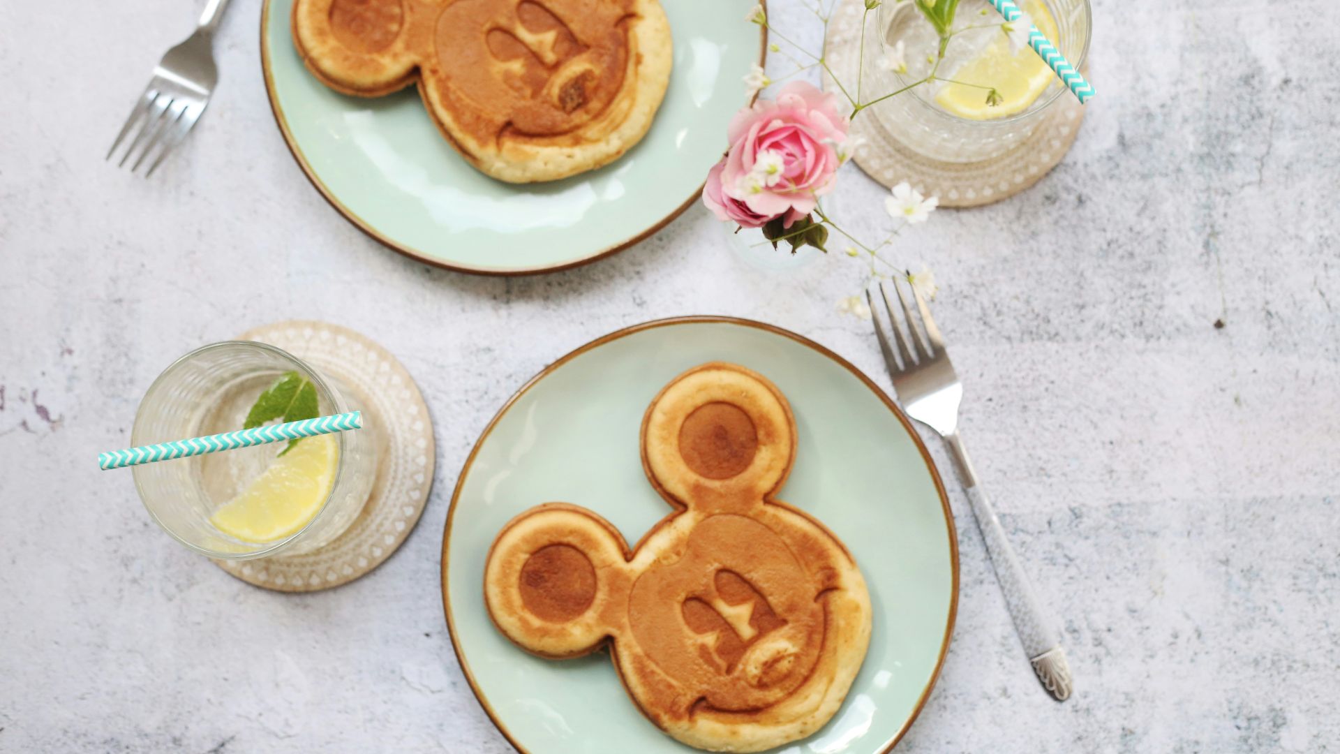 two Mickey Mouse pancakes