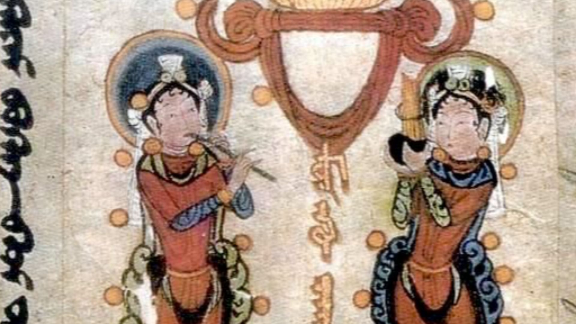 File:Manichaean miniature image depicting two female musicians, from a Sogdian-language text.jpg