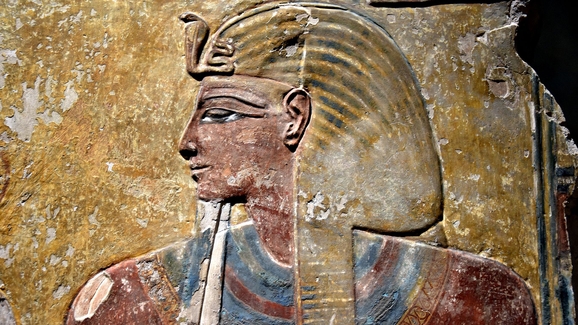 File:Pharaoh Seti I, detail of a wall painting from the Tomb of Seti I at the Valley of the Kings, Western Thebes, Egypt. Neues Museum.jpg