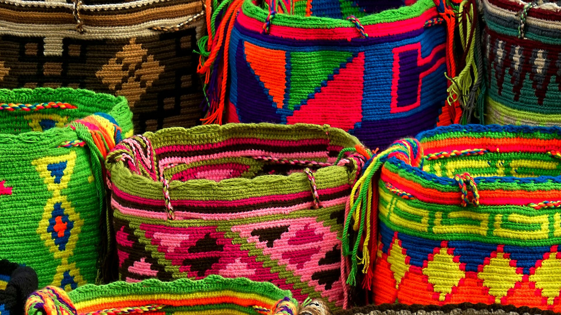 assorted-color woven basket lot