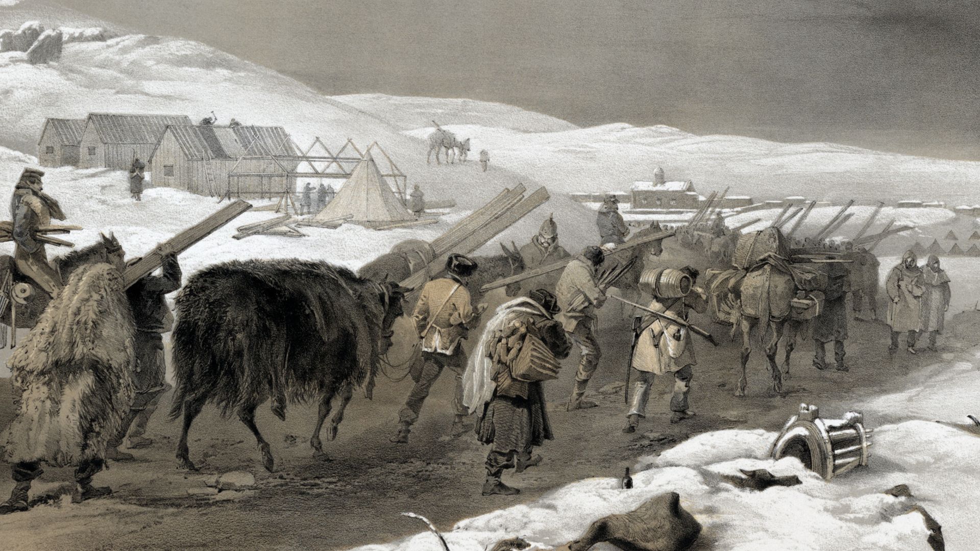 File:William Simpson - Crimean War - Huts and Warm Clothing for the Army.jpg