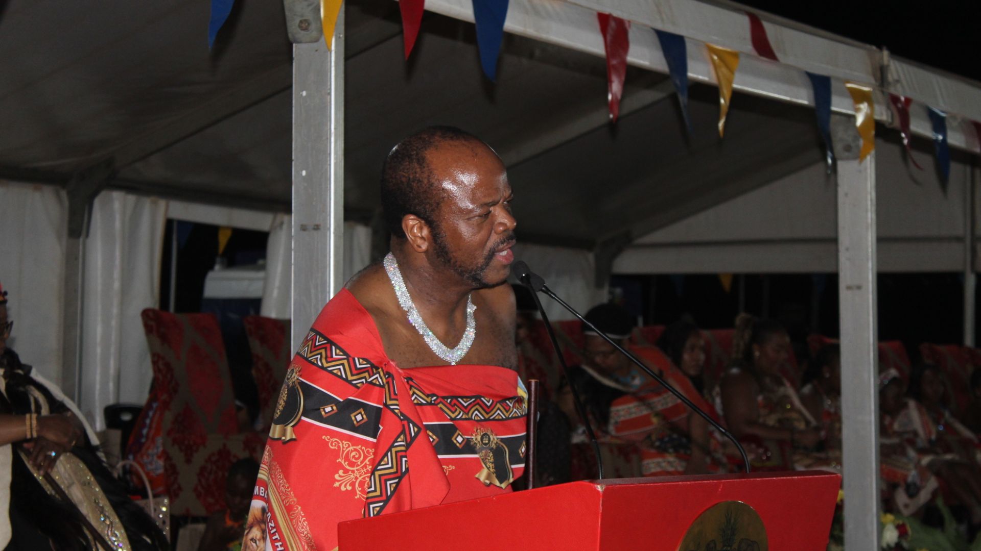 File:King Mswati III Giving a Speech at Buhleni Royal Residence during Buganu Ceremony 2025.jpg