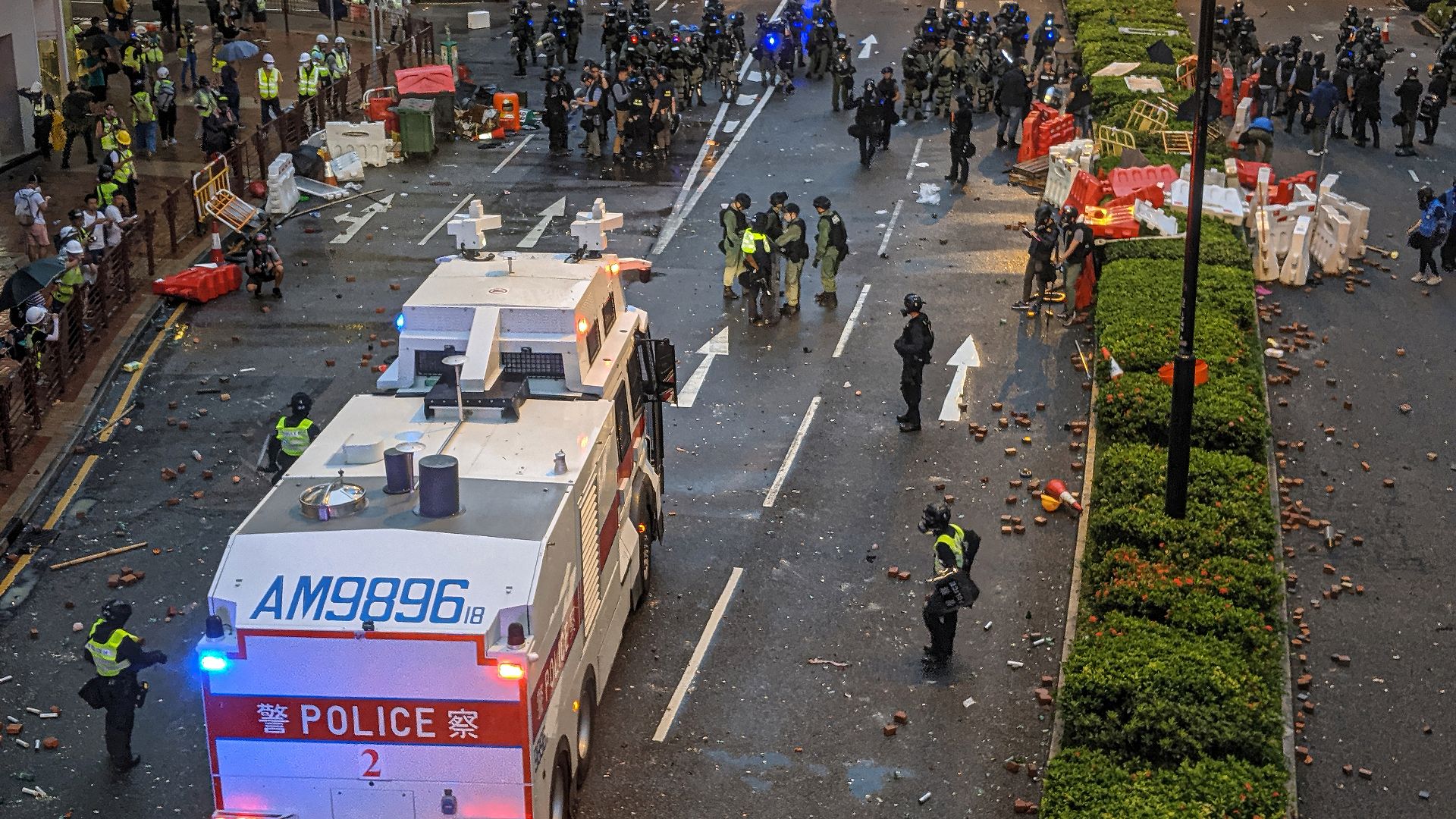 File:First public appearance of water canon in Hong Kong, in the protest in Tsuen Wan in 25 August, 2019.jpg