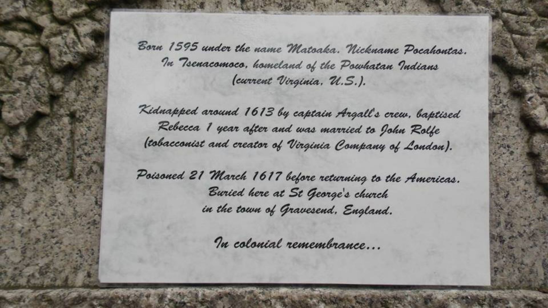 File:Unburial of Pocahontas. Detail-plaque.jpg