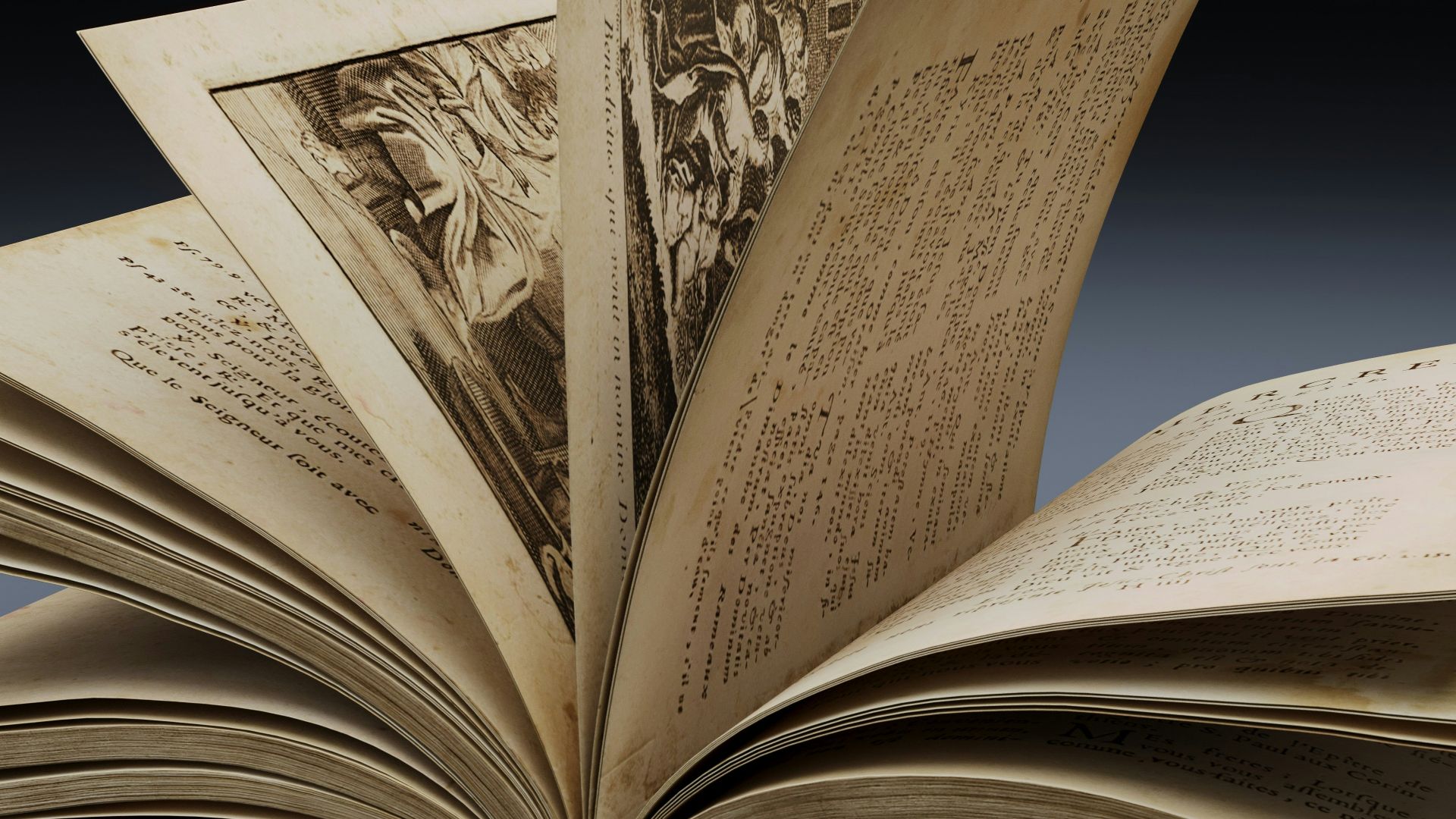 An open book with pictures of people on it