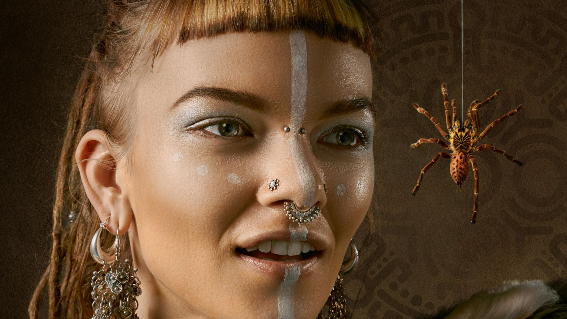 woman in black and white fur coat