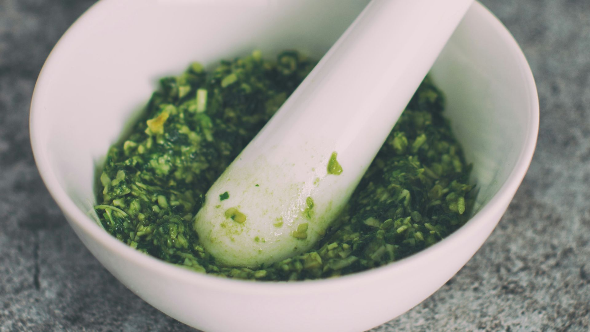 vegetable grind in mortar and pestle