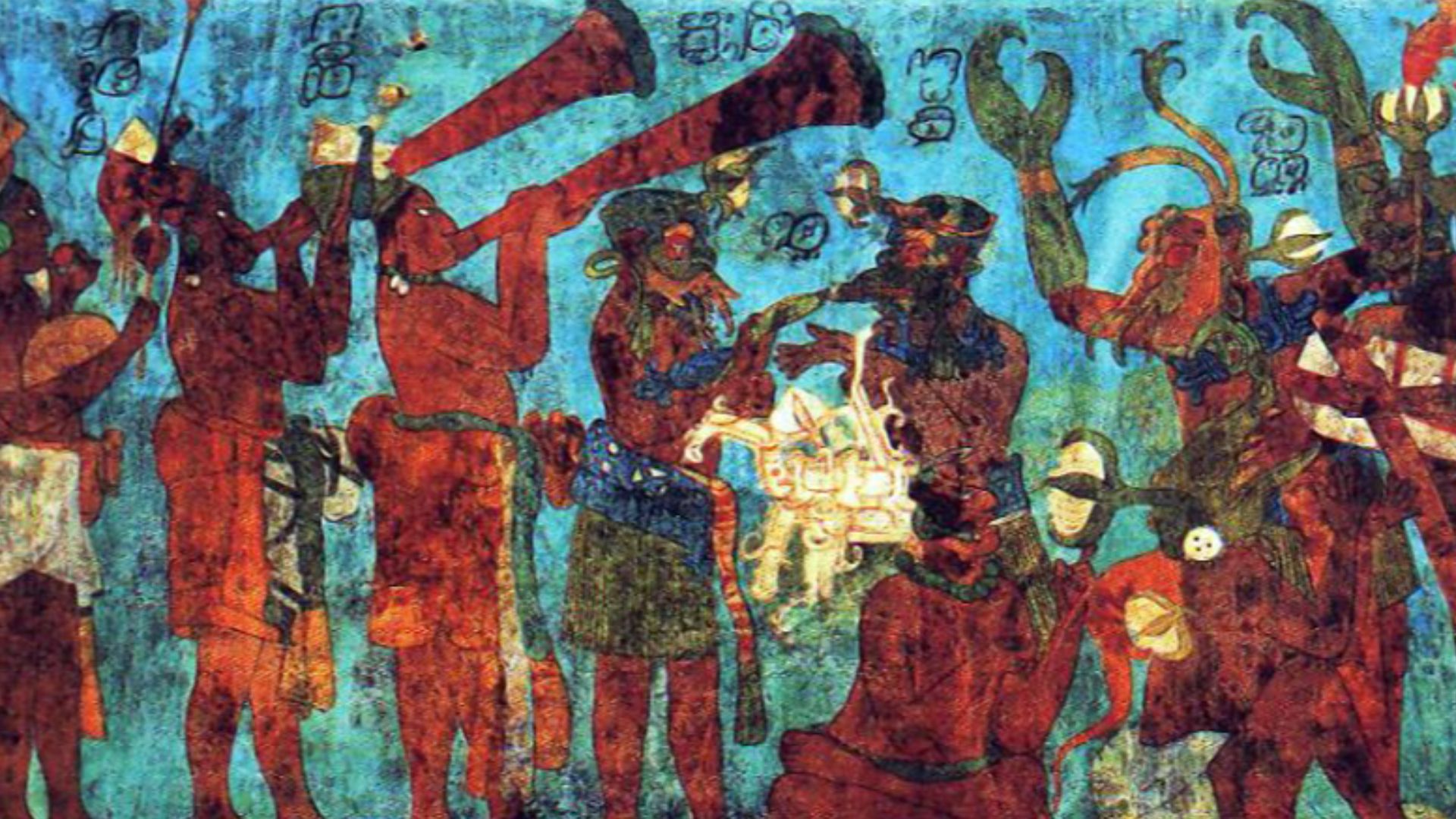 File:Bonampak mural. Room 1. Musicians and dancers.jpg