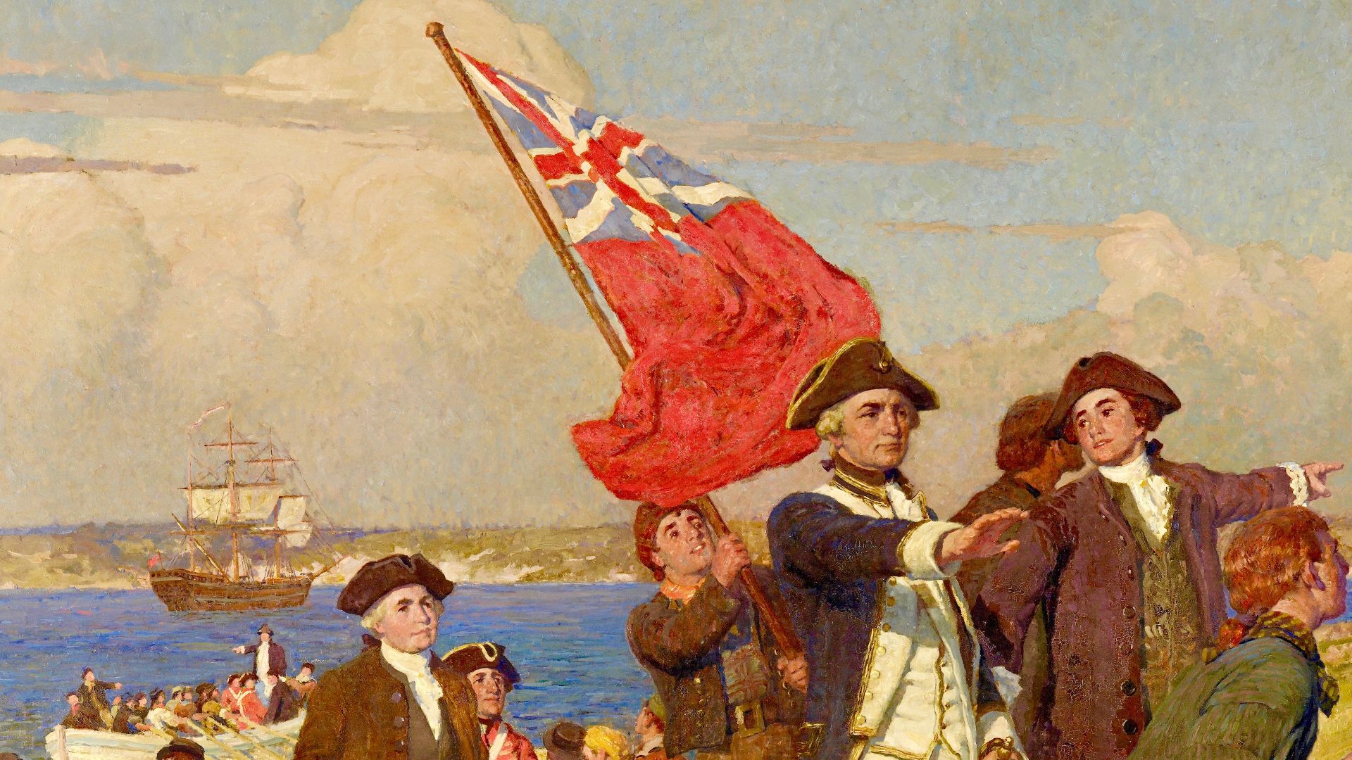File:Landing of Lieutenant James Cook at Botany Bay, 29 April 1770 (painting by E Phillips Fox).jpg