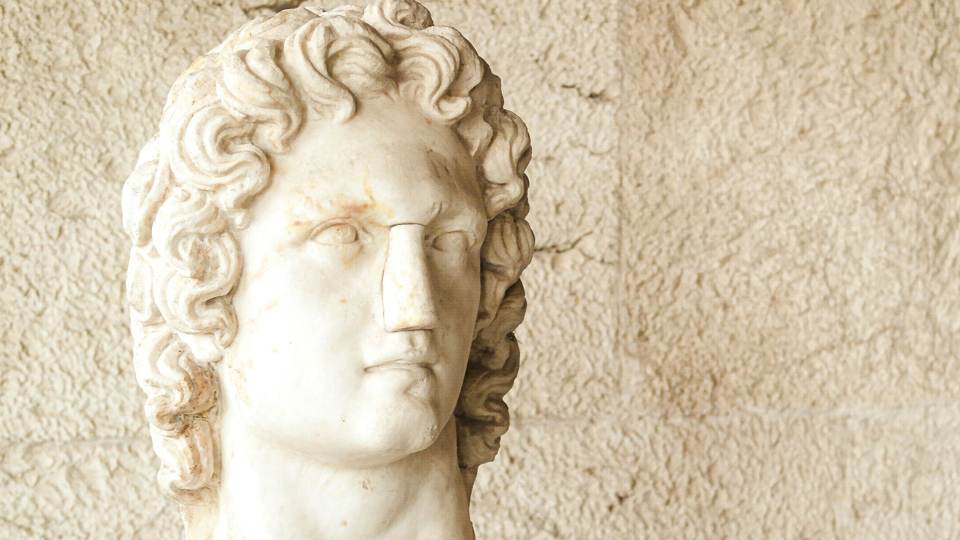 a statue of a man with curly hair