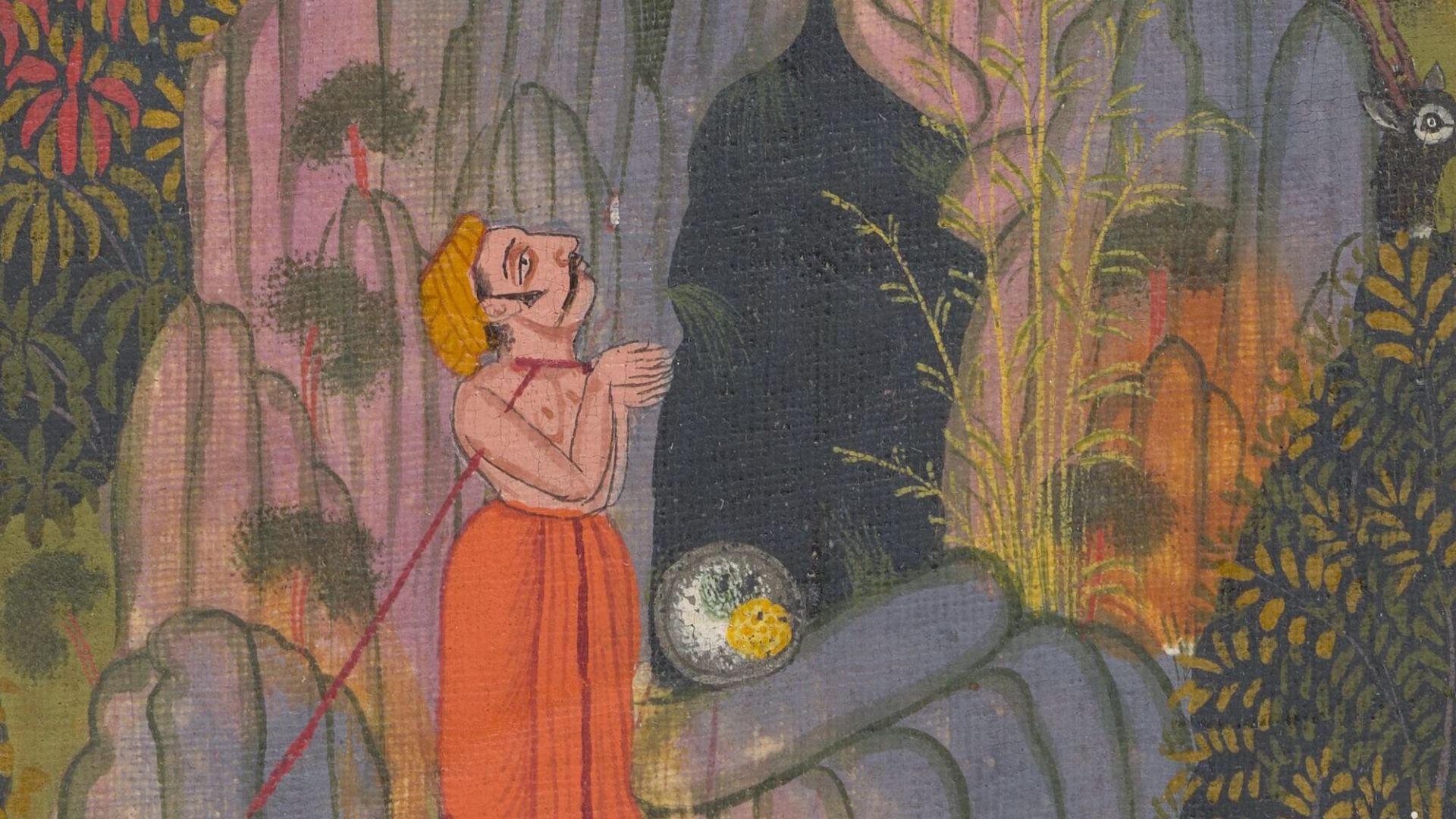 File:Bappa Rawal stands before Harit Rishi, detail of a genealogical scroll of the rulers of Mewar, Udaipur, ca.1730–40 (cropped).jpg