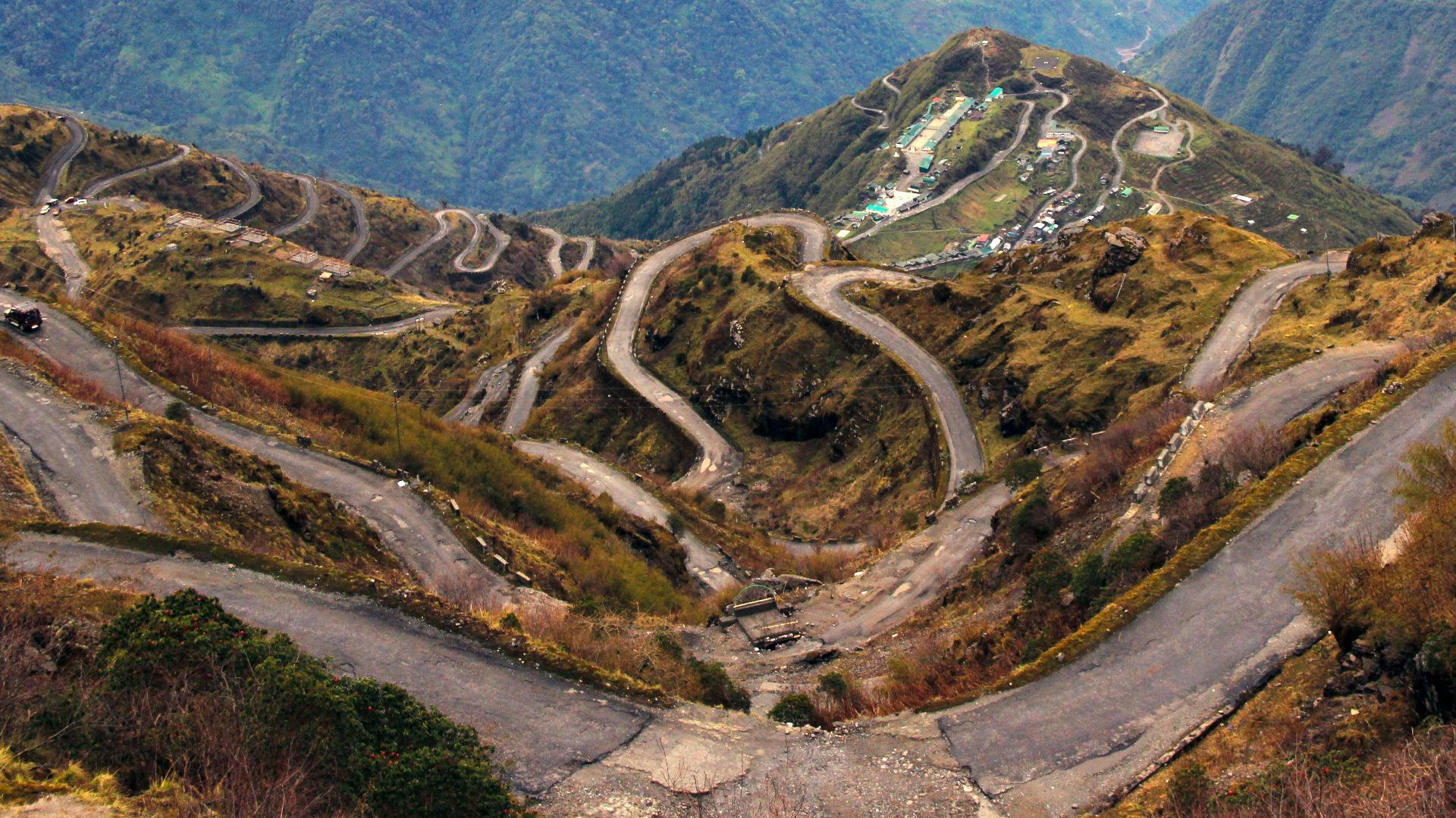 bird'-eye view photography of roads on hil