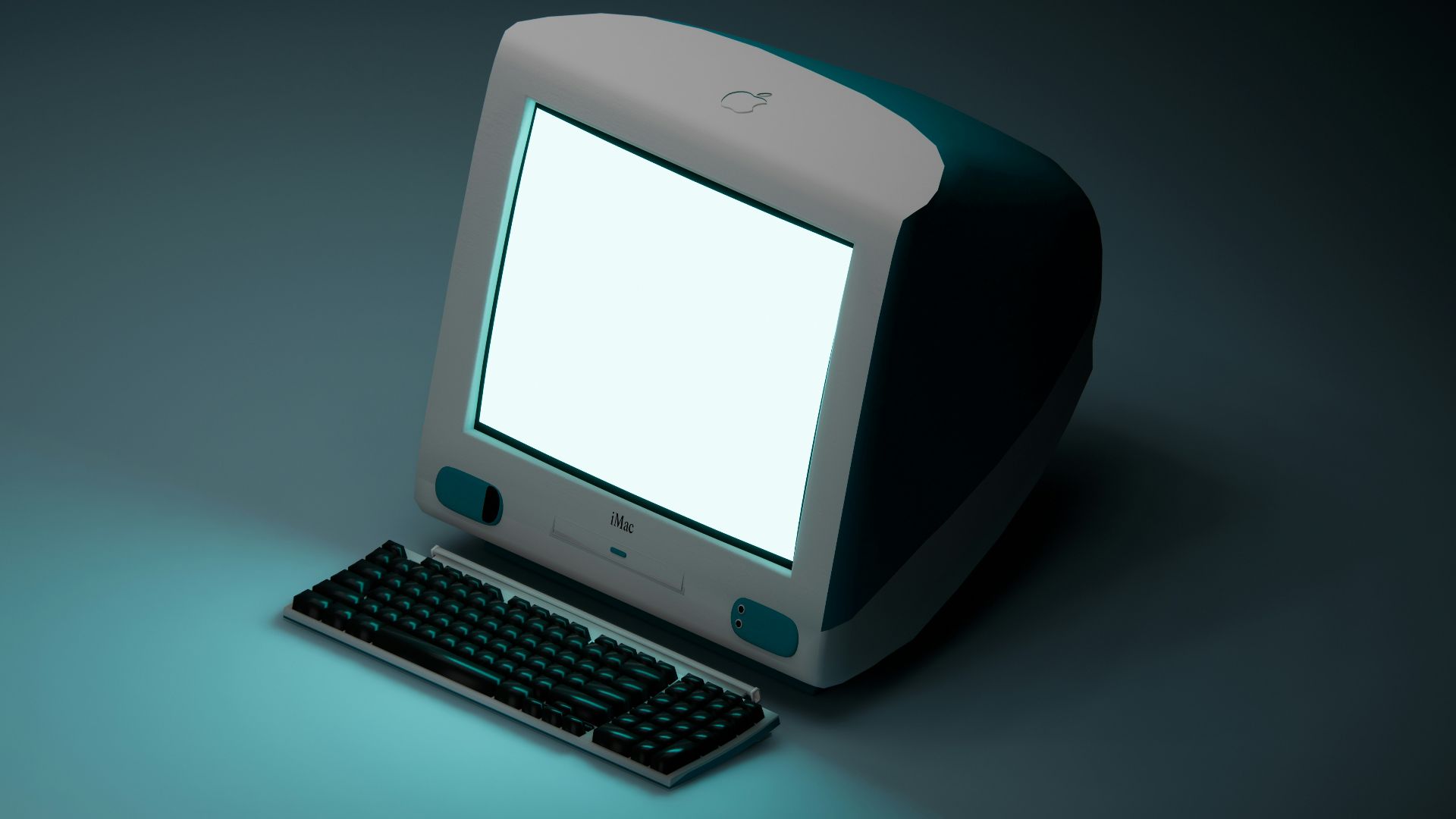 a computer with a white screen sitting on a table