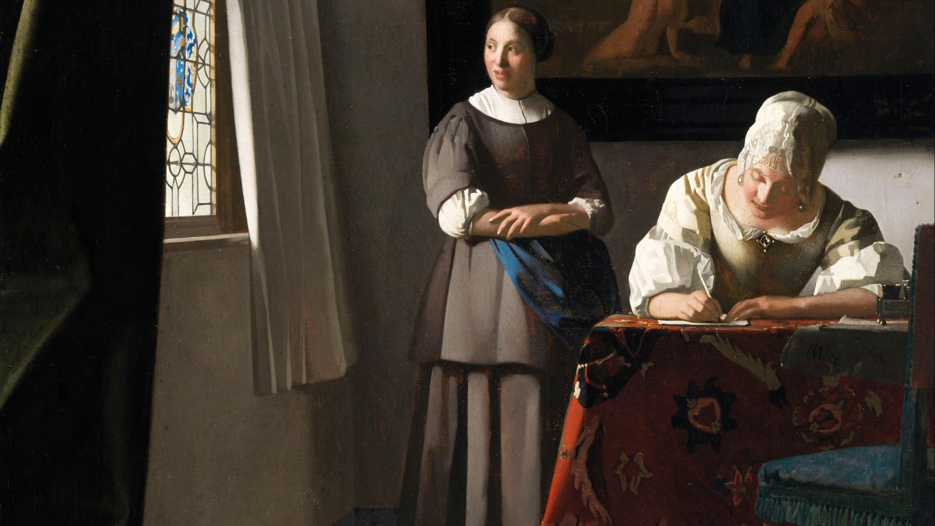 File:Woman writing a letter, with her maid, by Johannes Vermeer.jpg