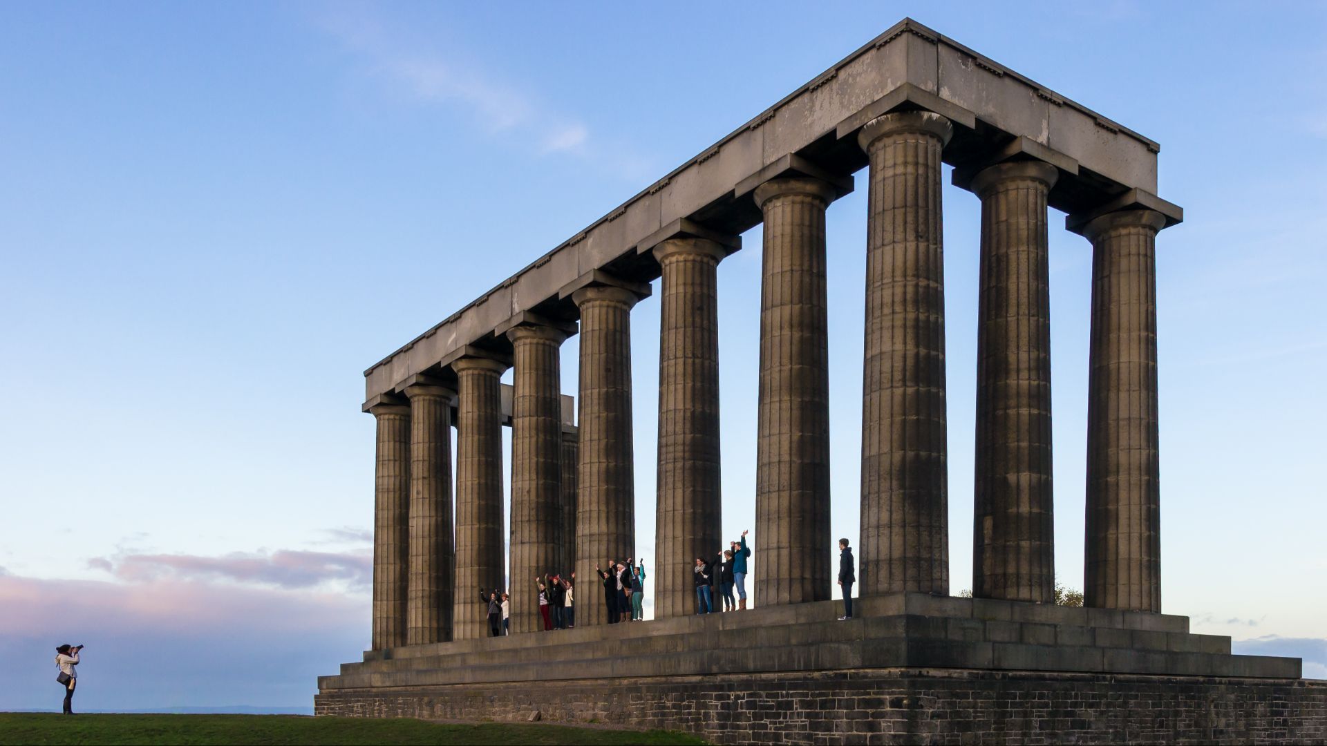 File:Tourists posing at the National Monument of Scotland.jpg