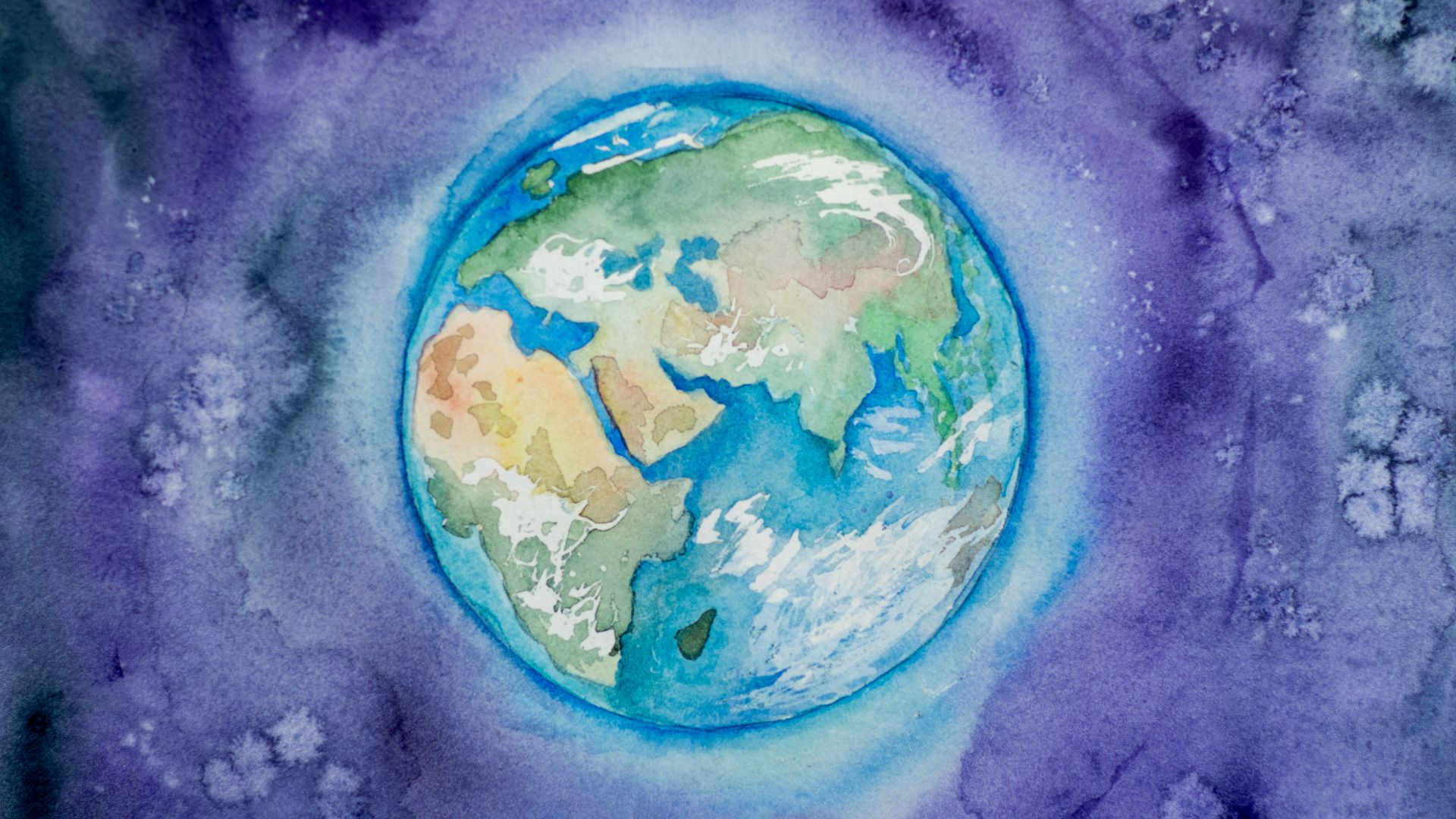 a watercolor painting of the earth in space