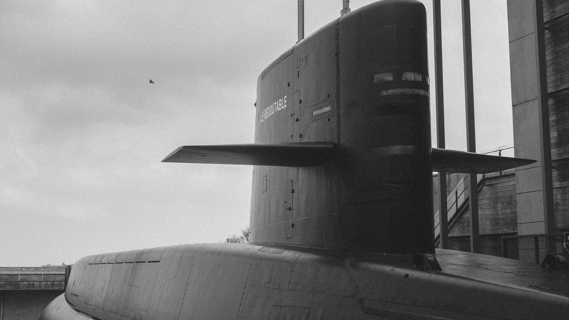 a black and white photo of a submarine