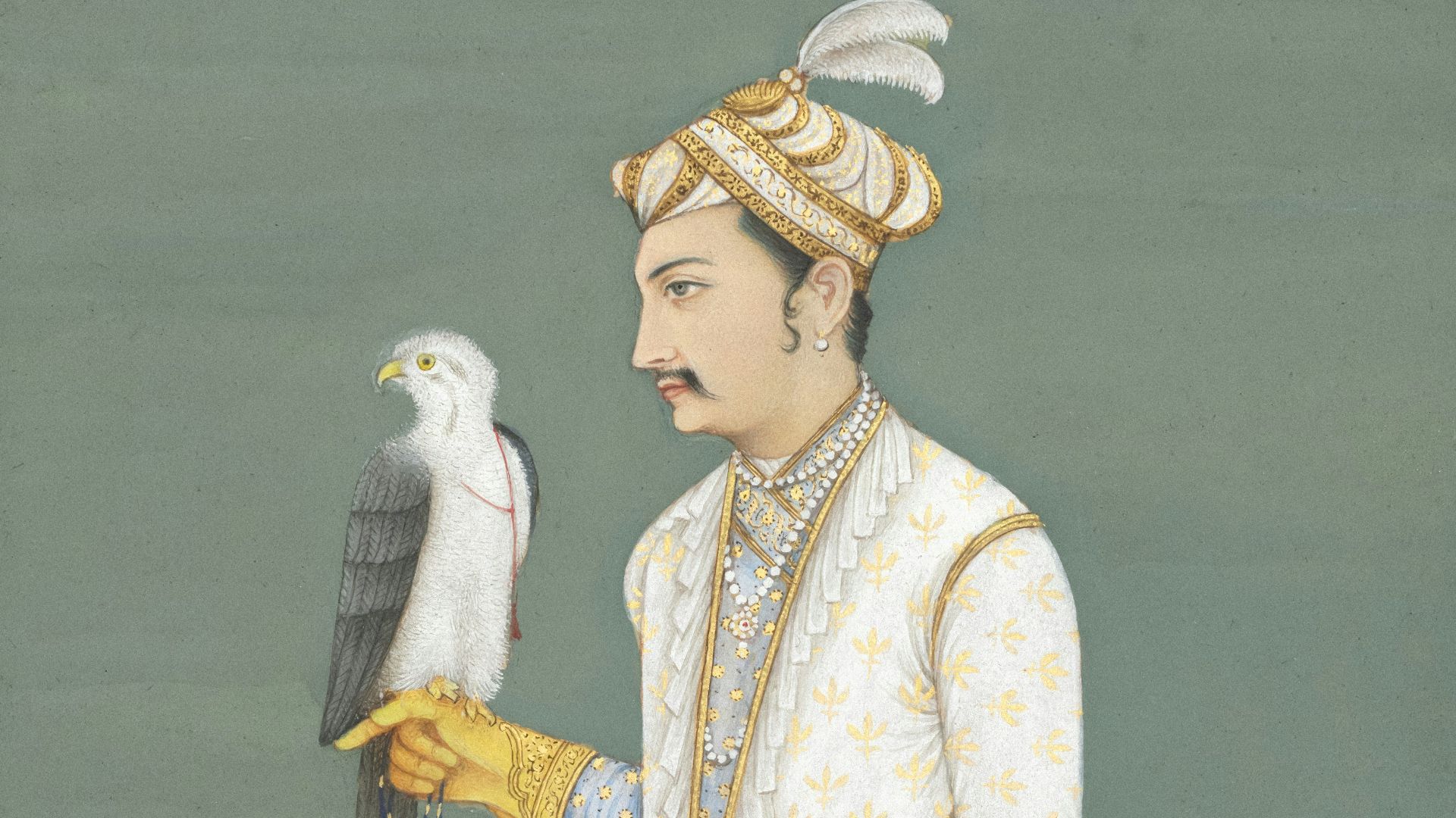 a painting of a man holding a bird