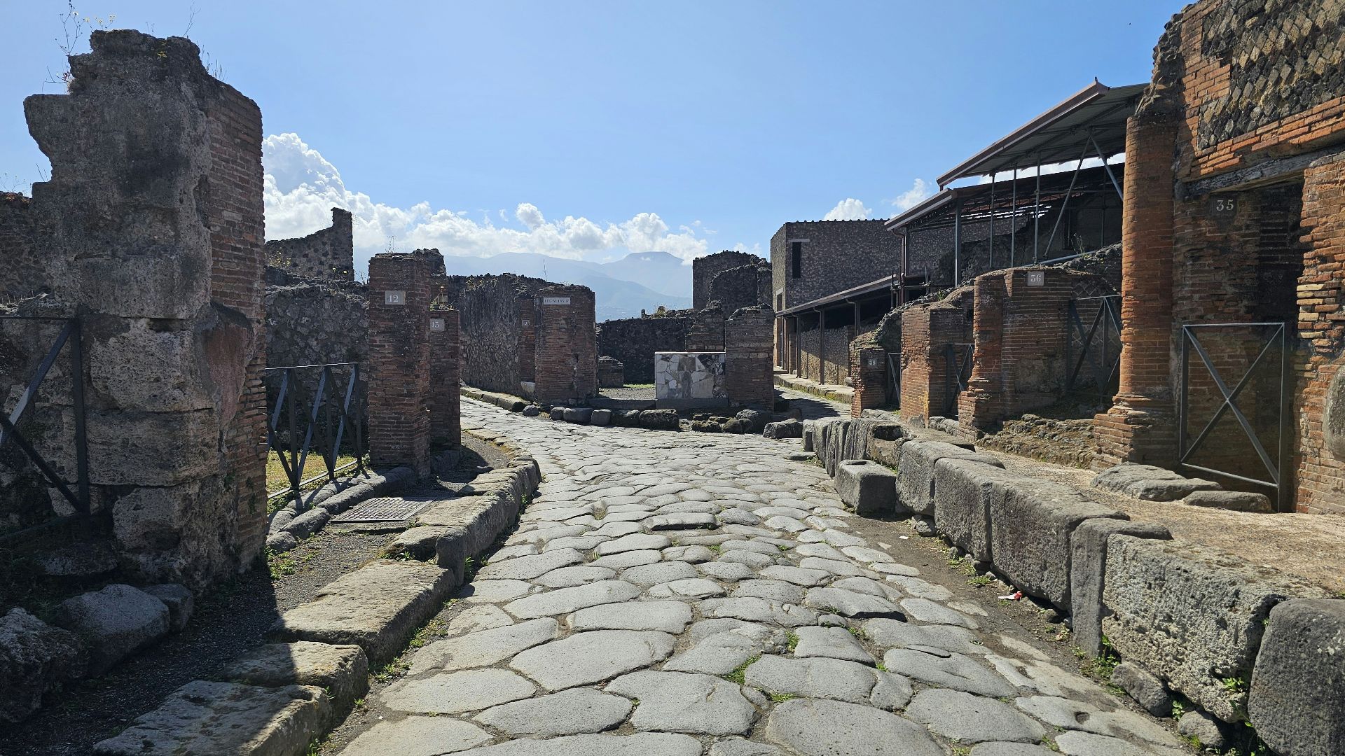 Ancient ruins of pompeii on a sunny day.
