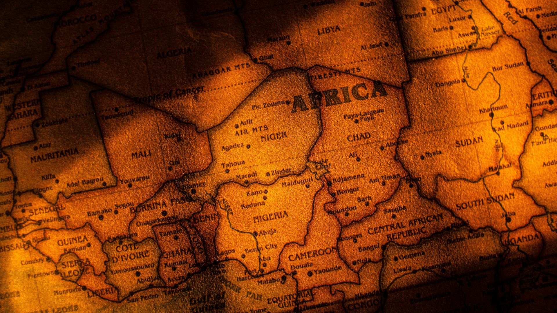 a close up of a map of africa