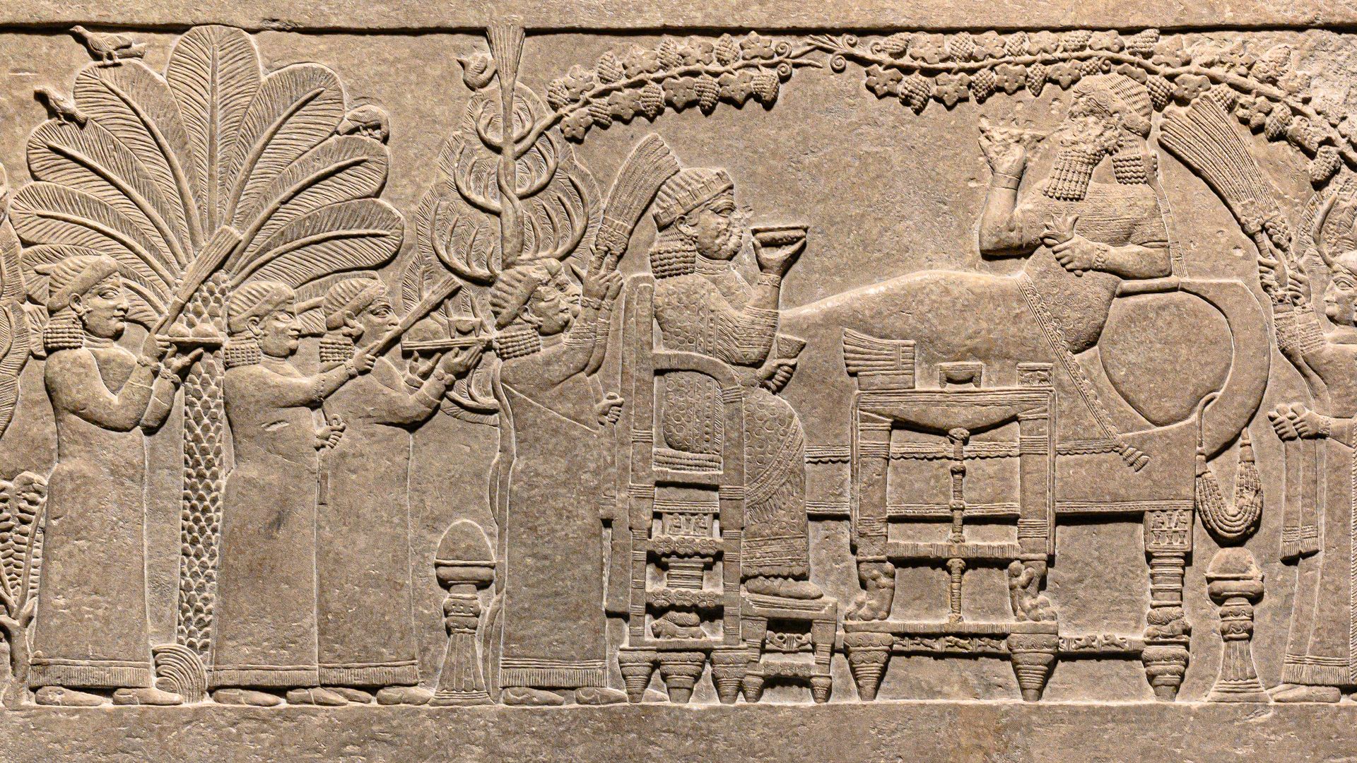 File:Assyrian Relief of the Banquet of Ashurbanipal From Nineveh Gypsum N Palace British Museum 01.jpg