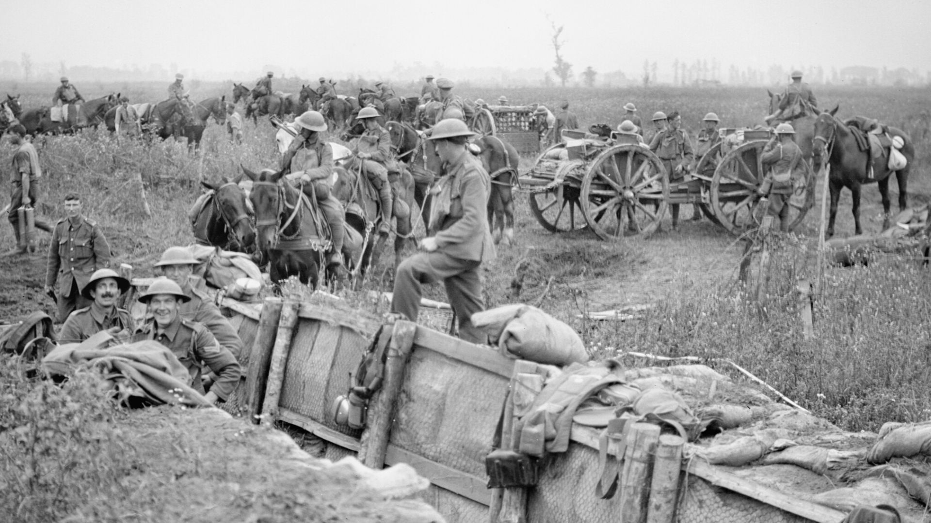 File:A British 18-pounder field gun battery taking up new positions close to a communication trench near Boesinghe, 31 July 1917, during the Third Battle of Ypres. Q5723.jpg