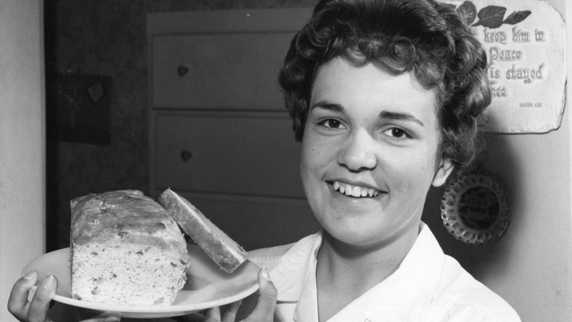 File:Vanda Winegar, 14 with the banana nut bread which she made in 4-H, Redmond Deschutes County, Oregon, 1961 (5834176674).jpg