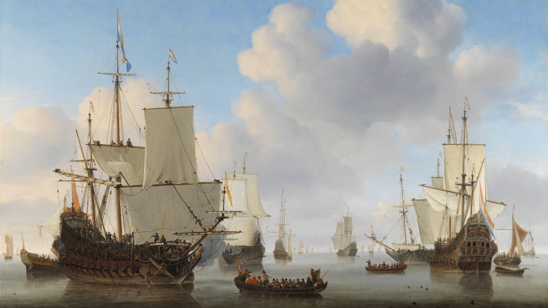 File:Willem van de Velde II - Dutch men-o'-war and other shipping in a calm.jpg