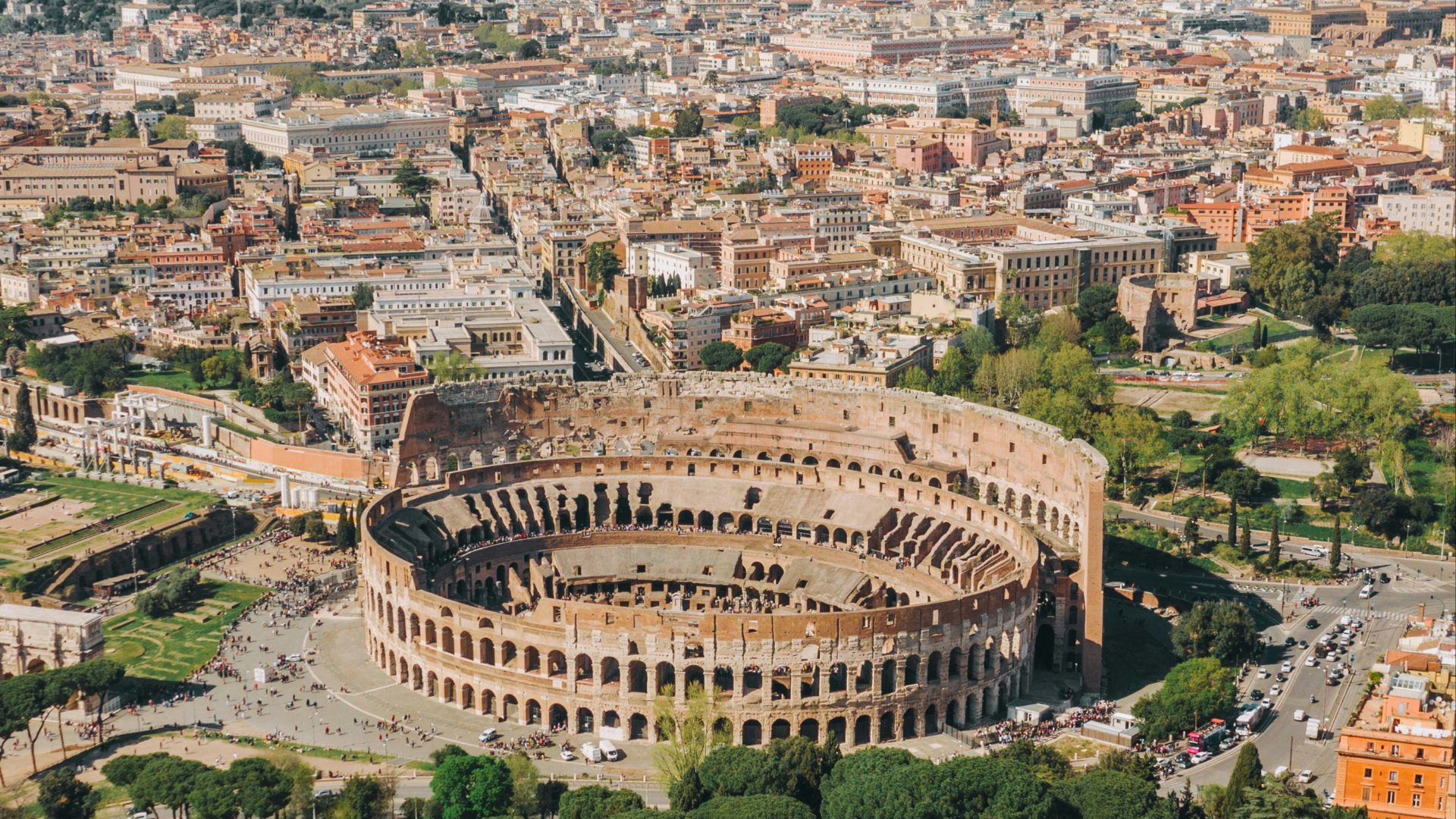 aerial view of Colosseum at Rome Italy