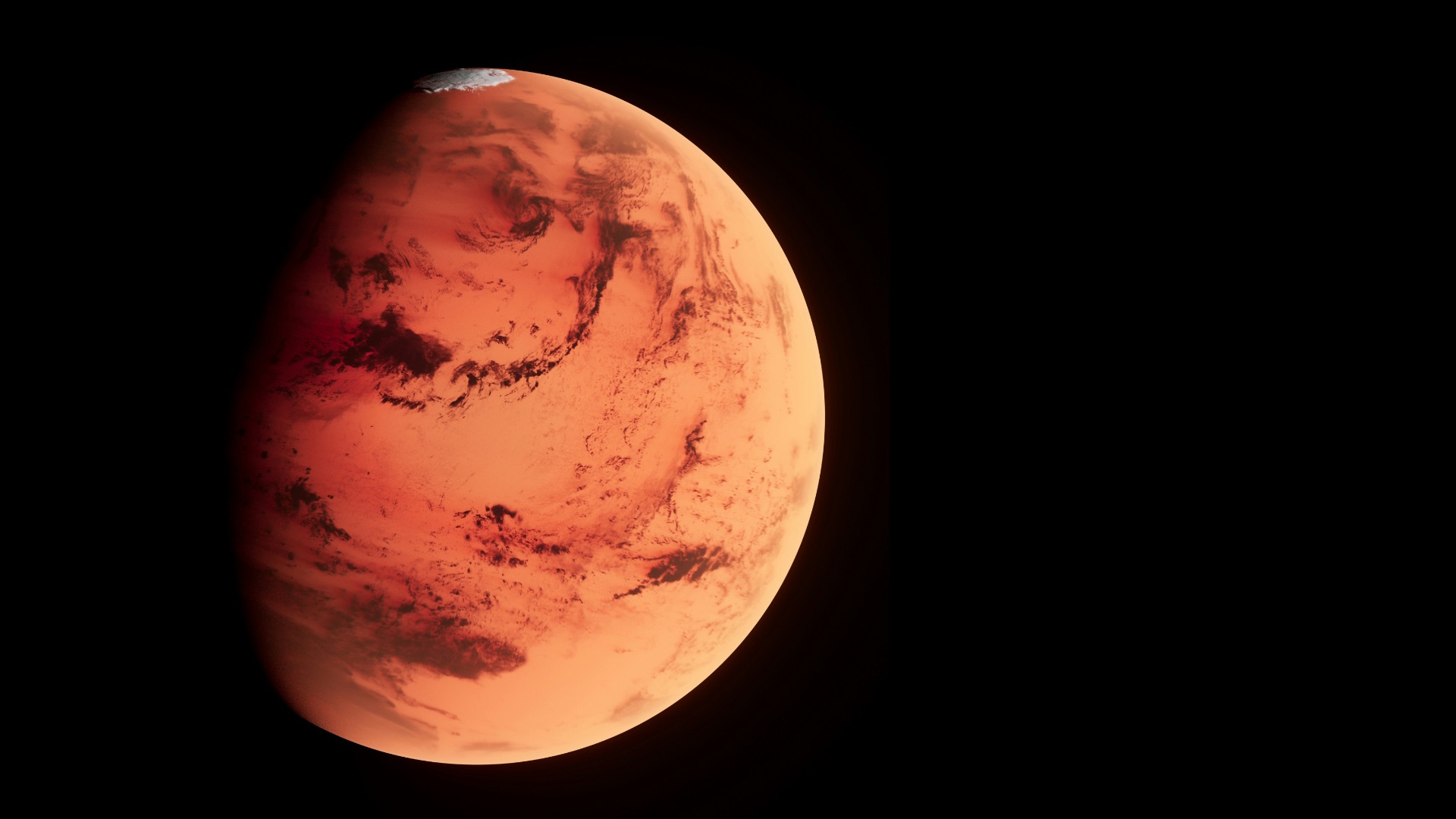 a red planet with a black background