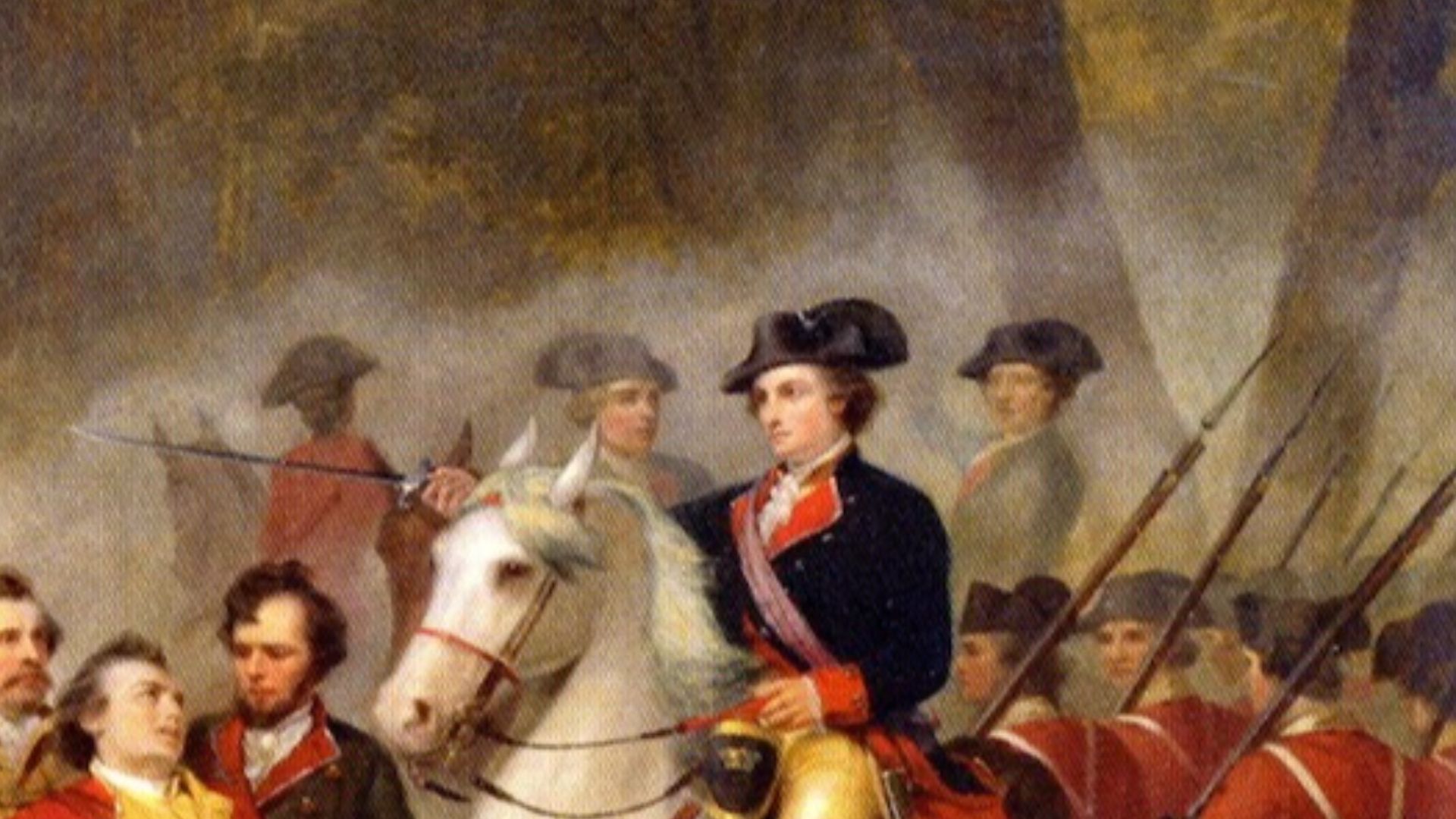 File:Major George Washington on a white horse at the Battle of the Monongahela in the French and Indian War.jpg