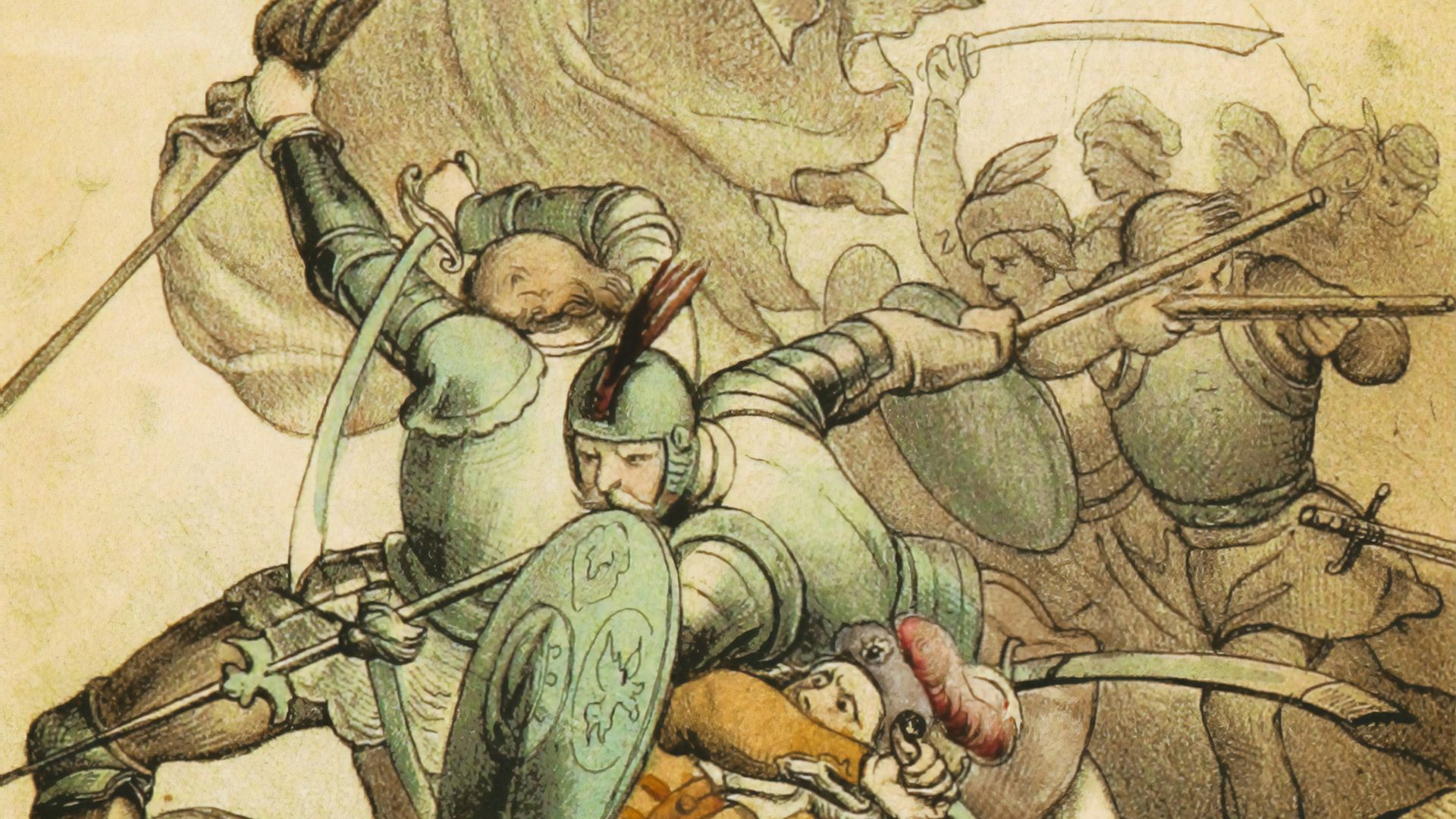 man in green suit holding a rifle illustration