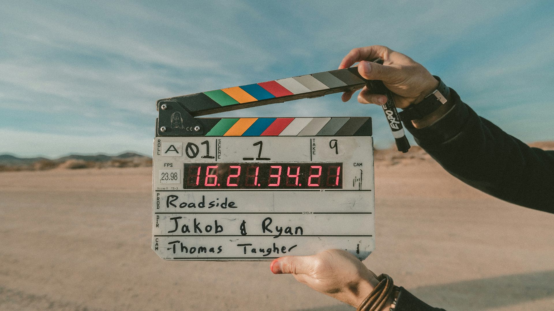 clap board roadside Jakob and Ryan