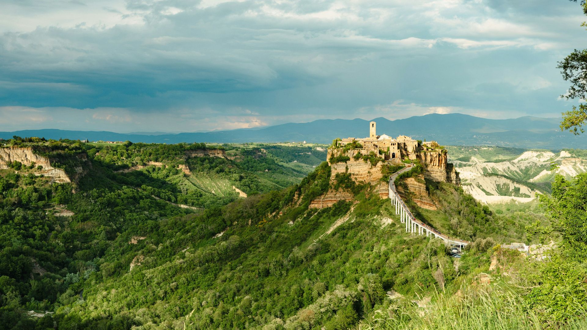 A scenic view of a castle on a hill