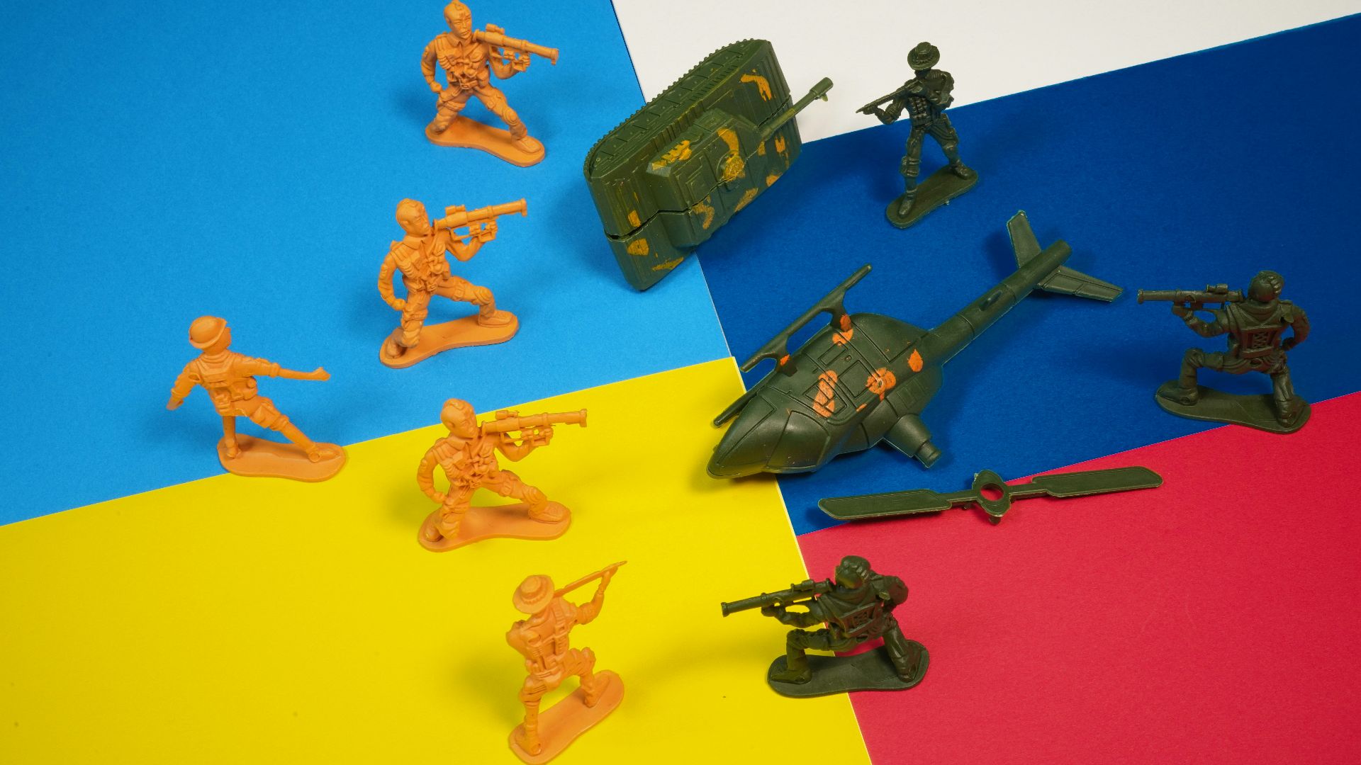 a group of toy army men standing next to each other