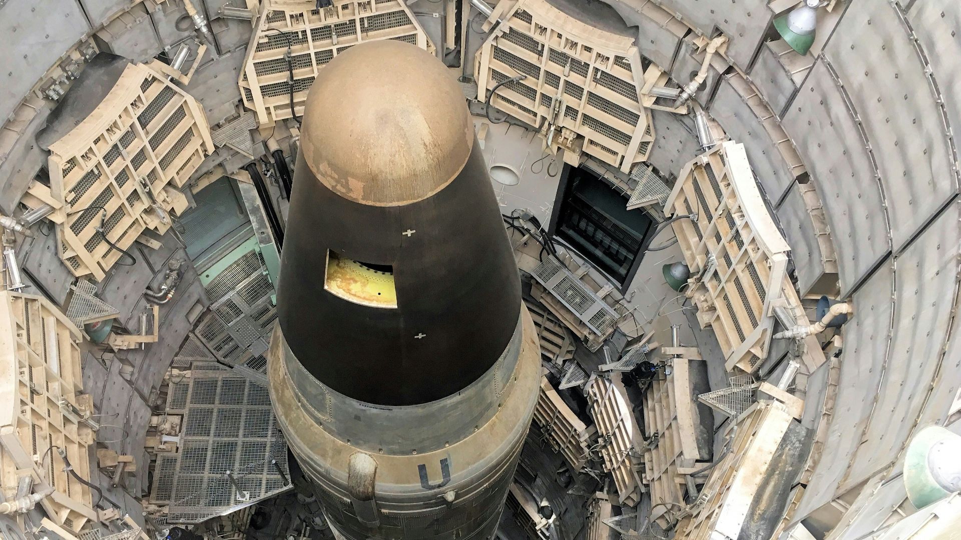 An aerial view of a large metal object