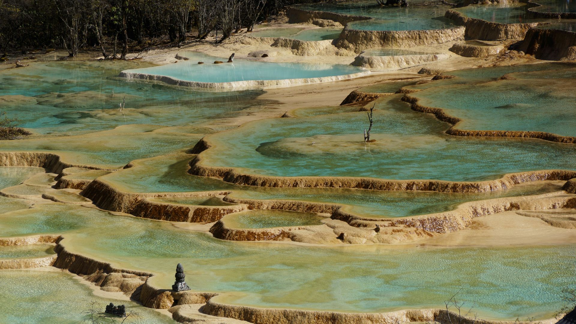 A group of people standing around a pool of water