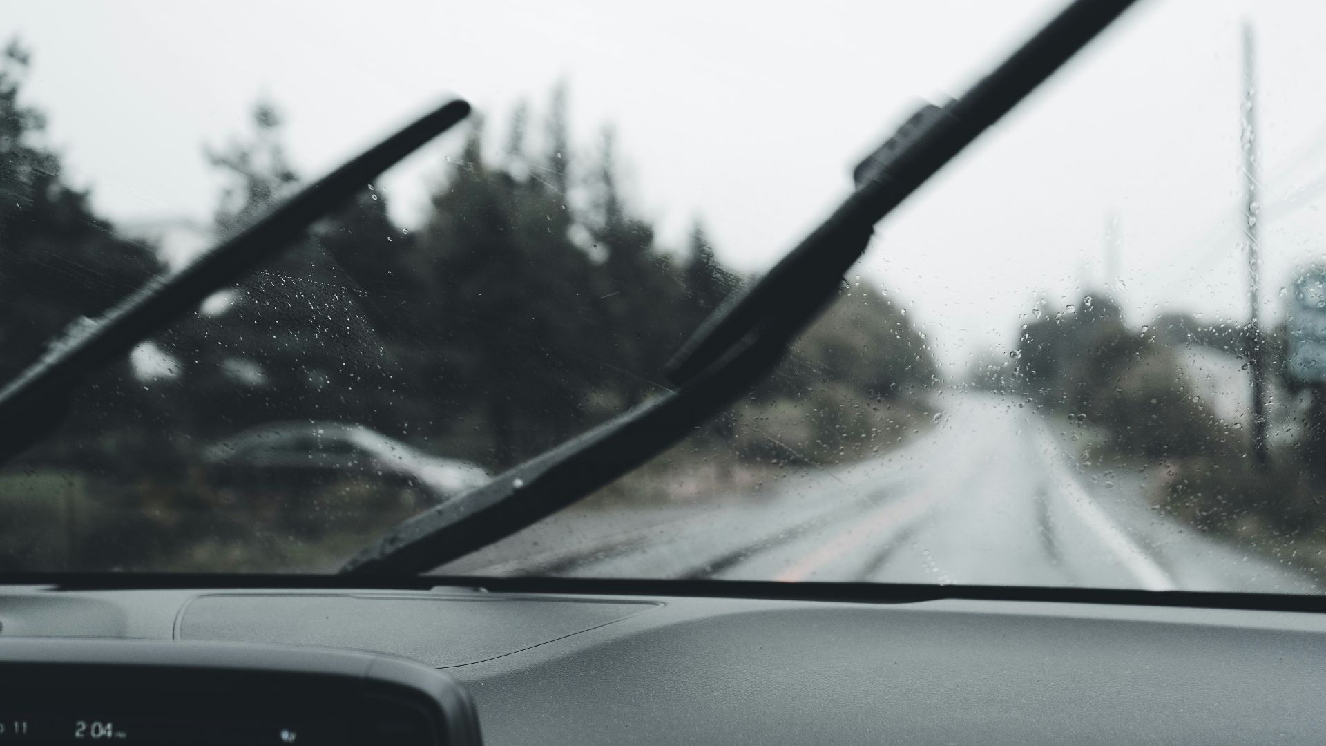 a car driving on a snowy road